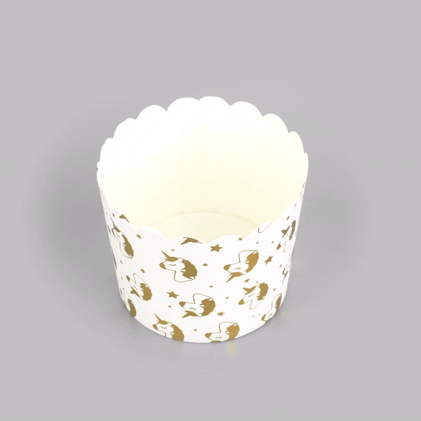 Panificio 4.5 oz White Paper Scalloped Baking Cup - Gold Unicorns - 2 3/4" x 2 3/4" x 2" - 500 count box