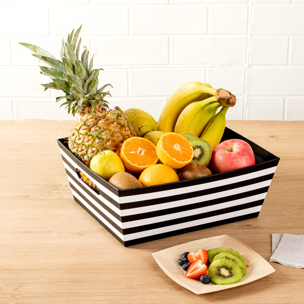 Chef 101 Black and White Stripe Paper Extra Large Gift Box / Market Tray - 12" x 9 1/2" x 4 1/2" - 10 count box