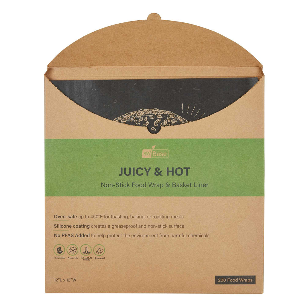 Chef 101 No PFAS Added Kraft Paper Burger Wrap and Fry Basket Liner - Juicy and Hot, Greaseproof, Compostable - 12" x 12" - 200 count box