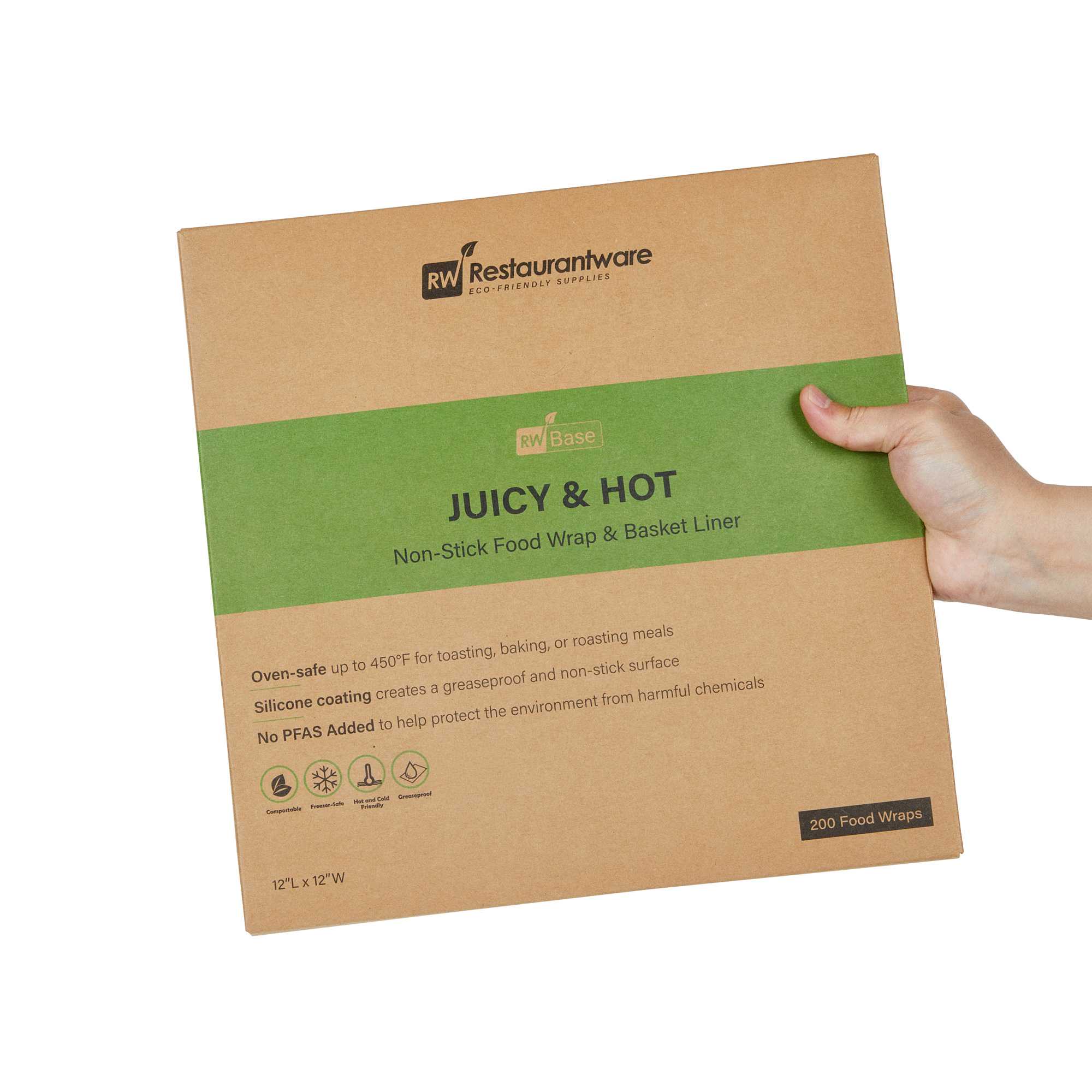 Chef 101 No PFAS Added Kraft Paper Burger Wrap and Fry Basket Liner - Juicy and Hot, Greaseproof, Compostable - 12" x 12" - 2000 count box
