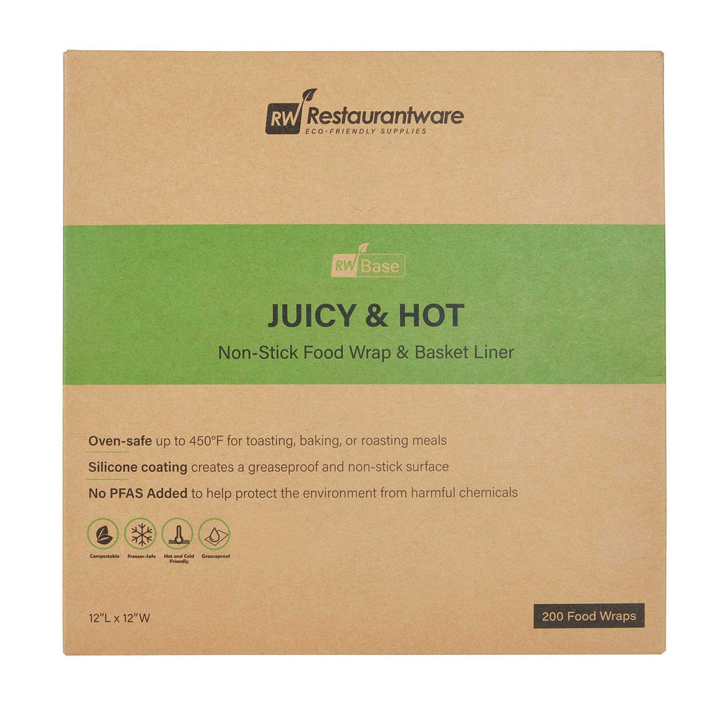 Chef 101 No PFAS Added Kraft Paper Burger Wrap and Fry Basket Liner - Juicy and Hot, Greaseproof, Compostable - 12" x 12" - 2000 count box