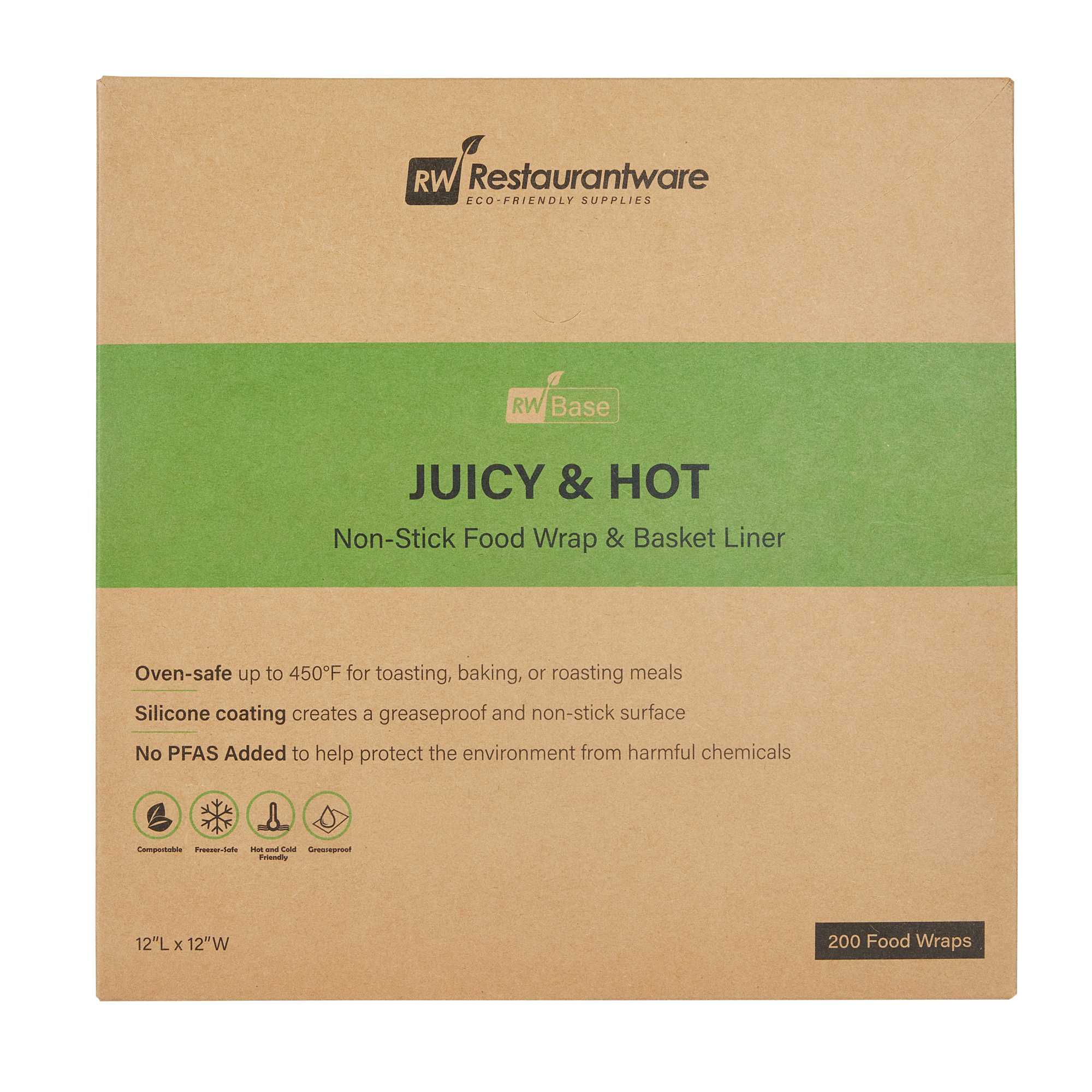 Chef 101 No PFAS Added Kraft Paper Burger Wrap and Fry Basket Liner - Juicy and Hot, Greaseproof, Compostable - 12" x 12" - 2000 count box