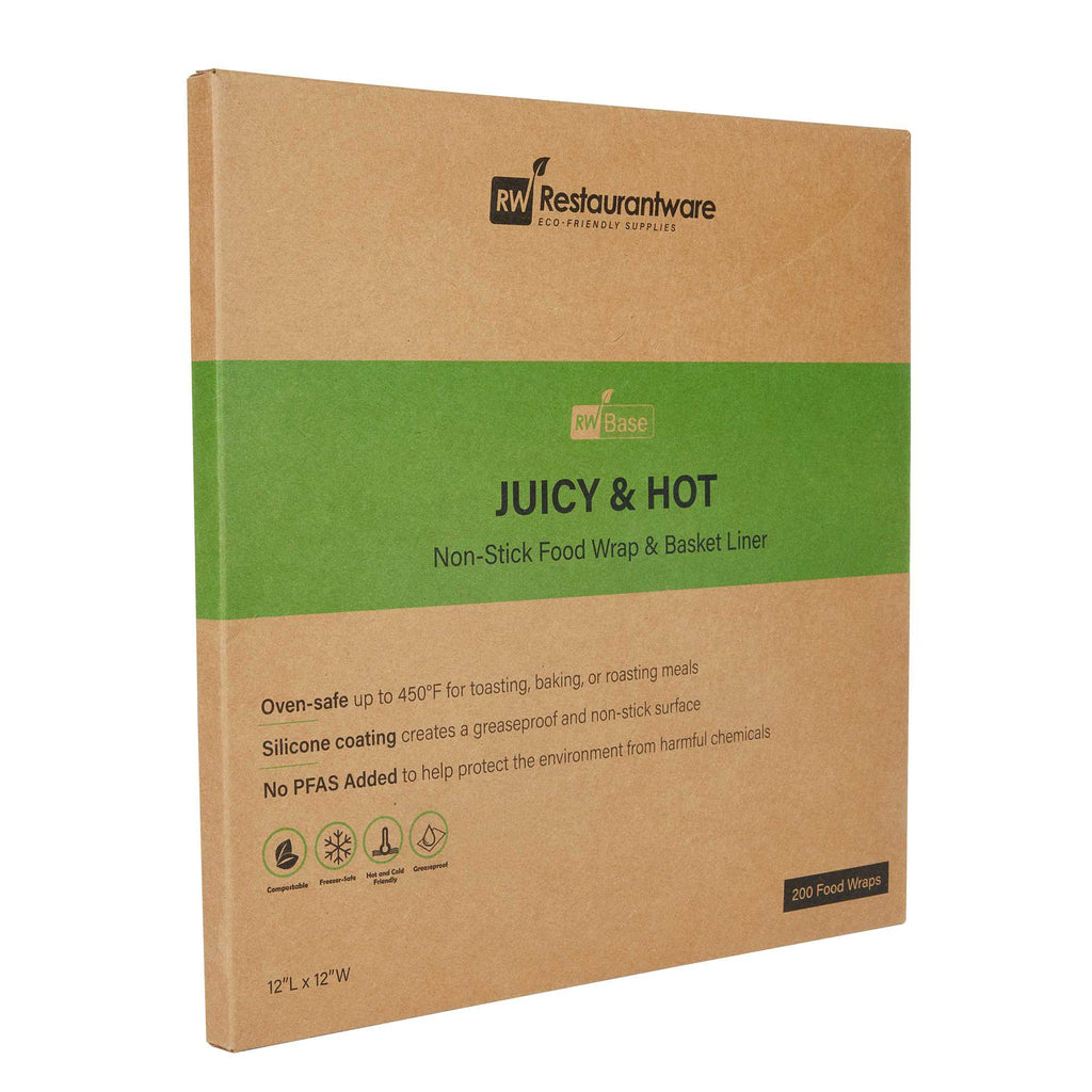 Chef 101 No PFAS Added Kraft Paper Burger Wrap and Fry Basket Liner - Juicy and Hot, Greaseproof, Compostable - 12" x 12" - 2000 count box