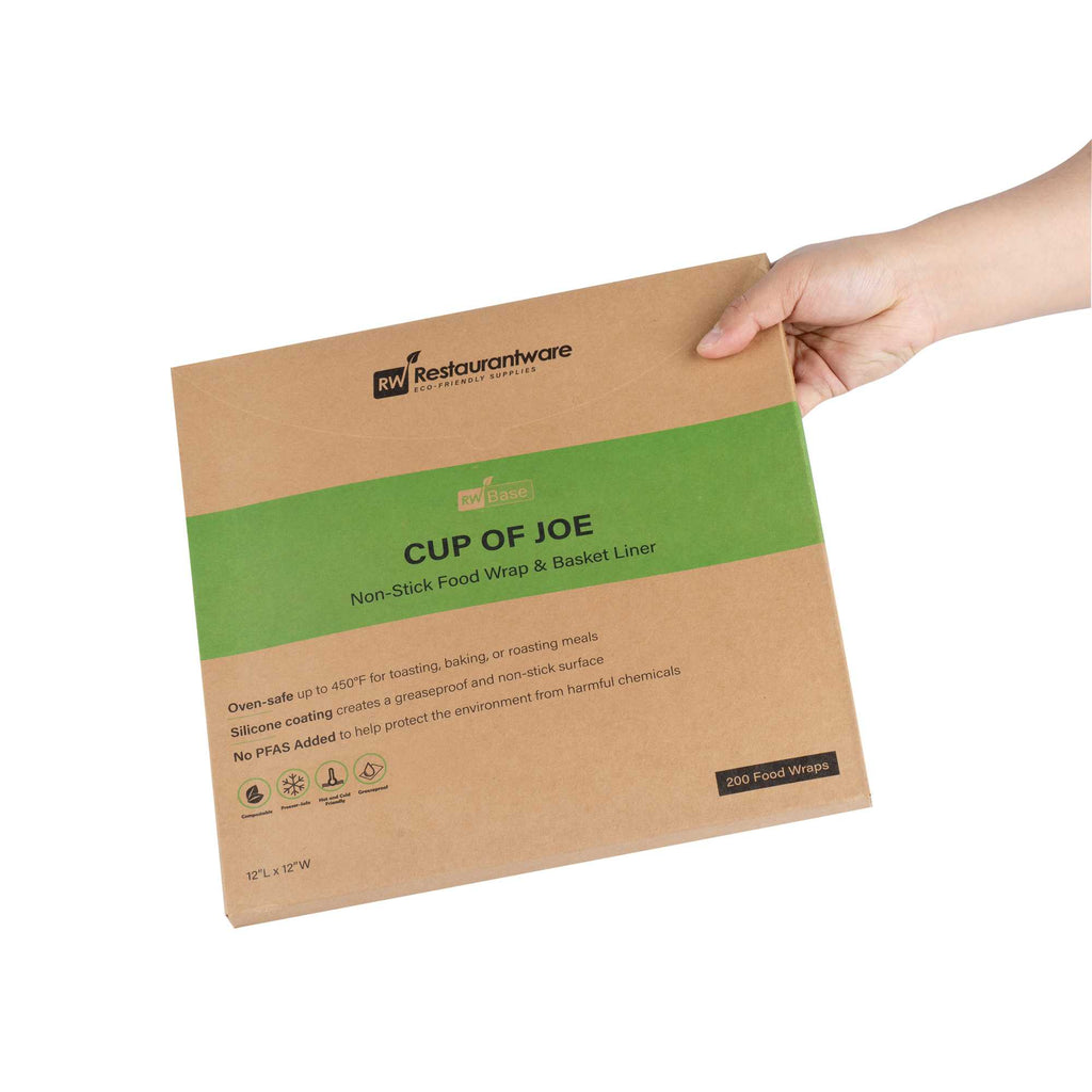 Chef 101 No PFAS Added Kraft Paper Coffee Shop Wrap and Pastry Liner - Cup of Joe, Greaseproof - 12" x 12" - 200 count box