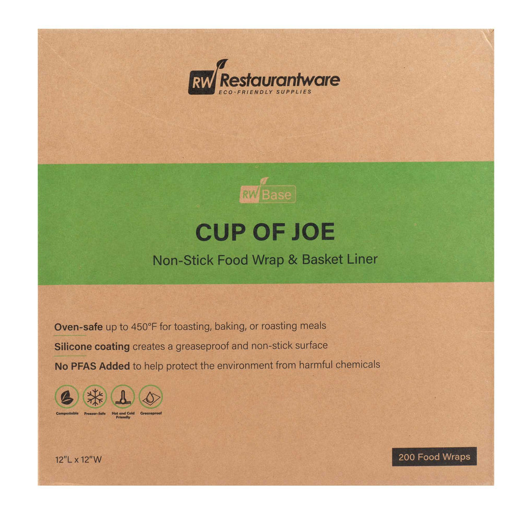 Chef 101 No PFAS Added Kraft Paper Coffee Shop Wrap and Pastry Liner - Cup of Joe, Greaseproof - 12" x 12" - 200 count box