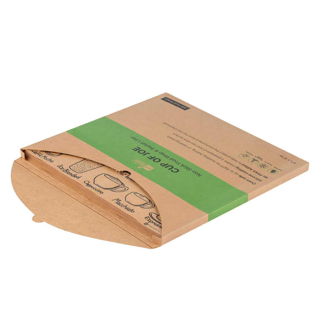 Chef 101 No PFAS Added Kraft Paper Coffee Shop Wrap and Pastry Liner - Cup of Joe, Greaseproof - 12" x 12" - 200 count box
