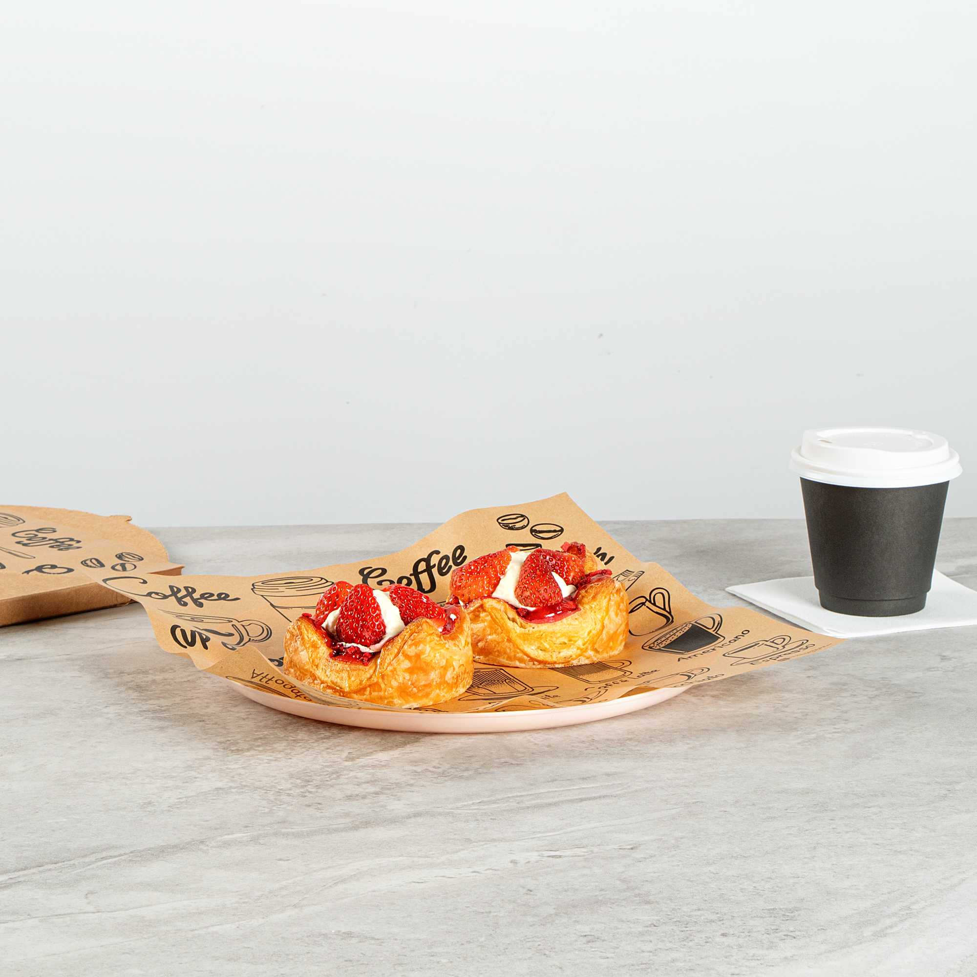 Chef 101 No PFAS Added Kraft Paper Coffee Shop Wrap and Pastry Liner - Cup of Joe, Greaseproof - 12" x 12" - 200 count box