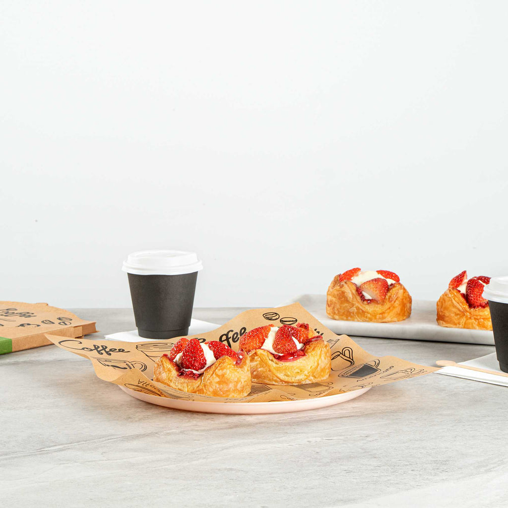 Chef 101 No PFAS Added Kraft Paper Coffee Shop Wrap and Pastry Liner - Cup of Joe, Greaseproof - 12" x 12" - 2000 count box