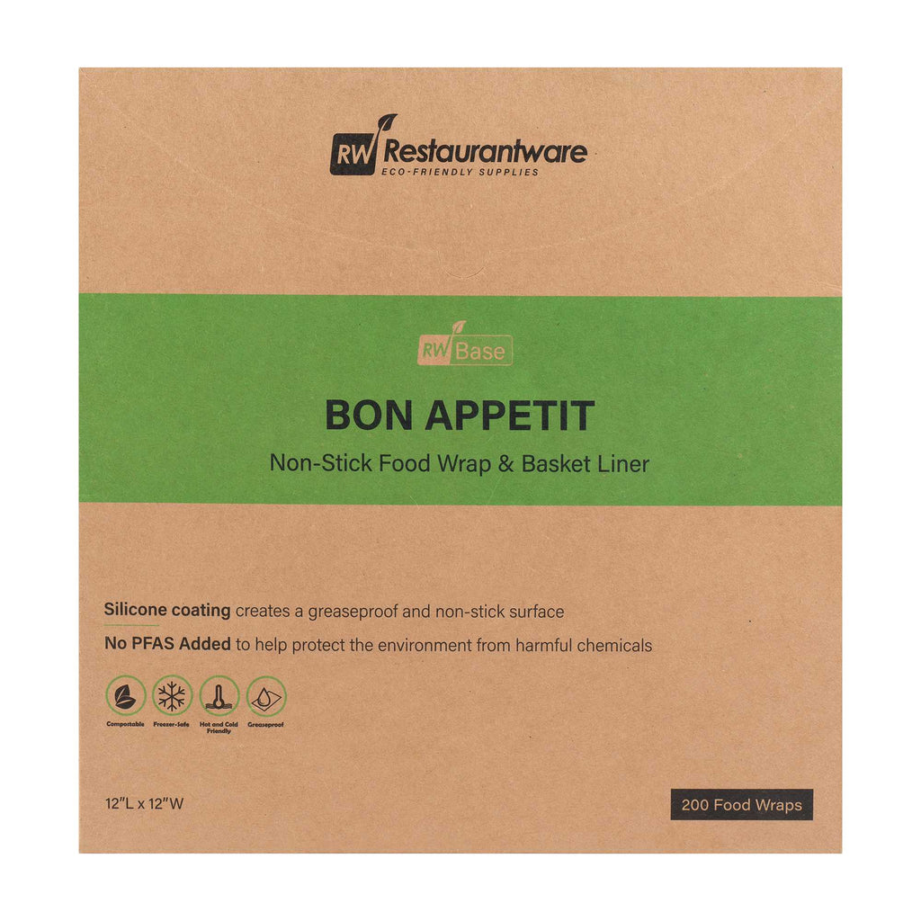 Chef 101 No PFAS Added Black Paper Bakery Wrap and Basket Liner - Bon Appetit, Greaseproof - 12" x 12" - 2000 count box