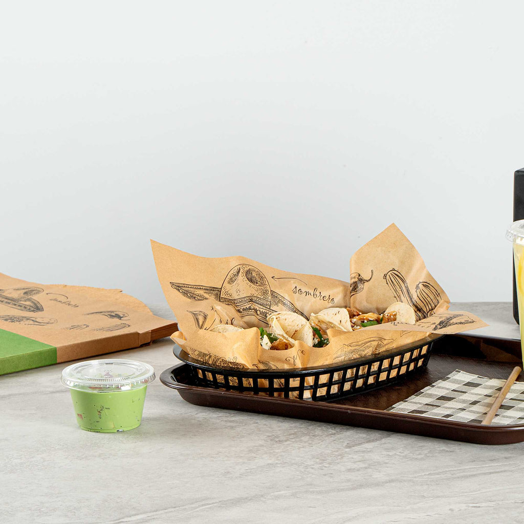 Chef 101 No PFAS Added Kraft Paper Taco Wrap and Chip Liner - Mexican Tradition, Greaseproof - 12" x 12" - 200 count box