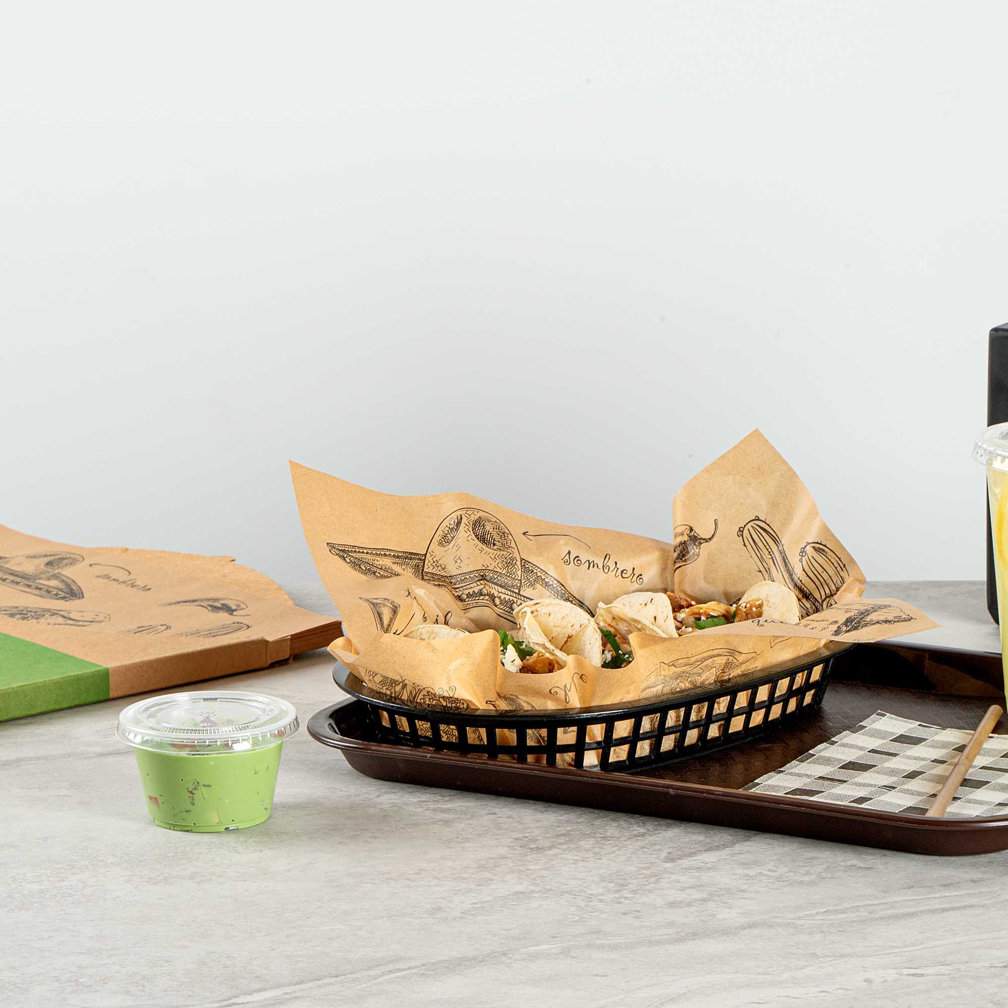 Chef 101 No PFAS Added Kraft Paper Taco Wrap and Chip Liner - Mexican Tradition, Greaseproof - 12" x 12" - 200 count box