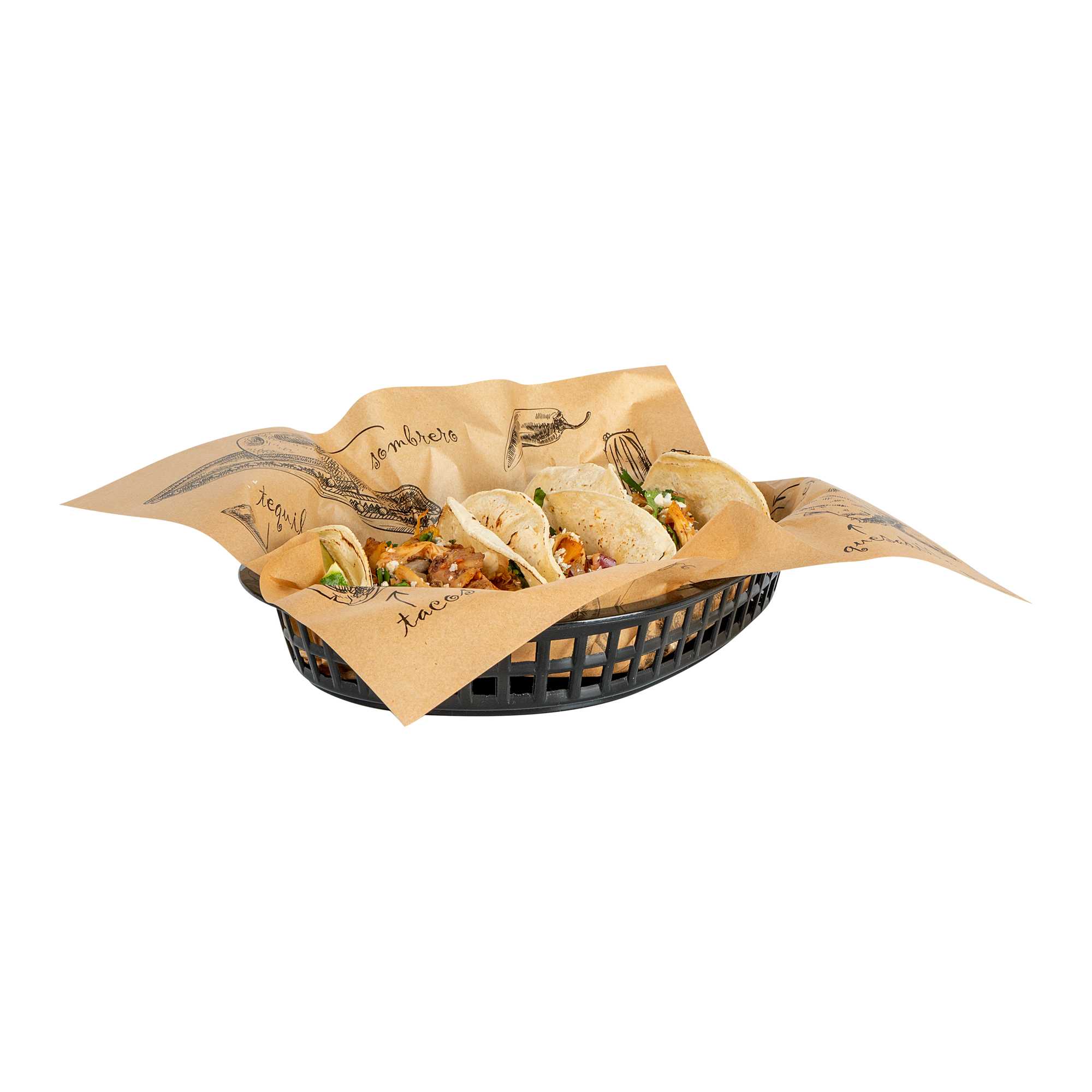 Chef 101 No PFAS Added Kraft Paper Taco Wrap and Chip Liner - Mexican Tradition, Greaseproof - 12" x 12" - 2000 count box