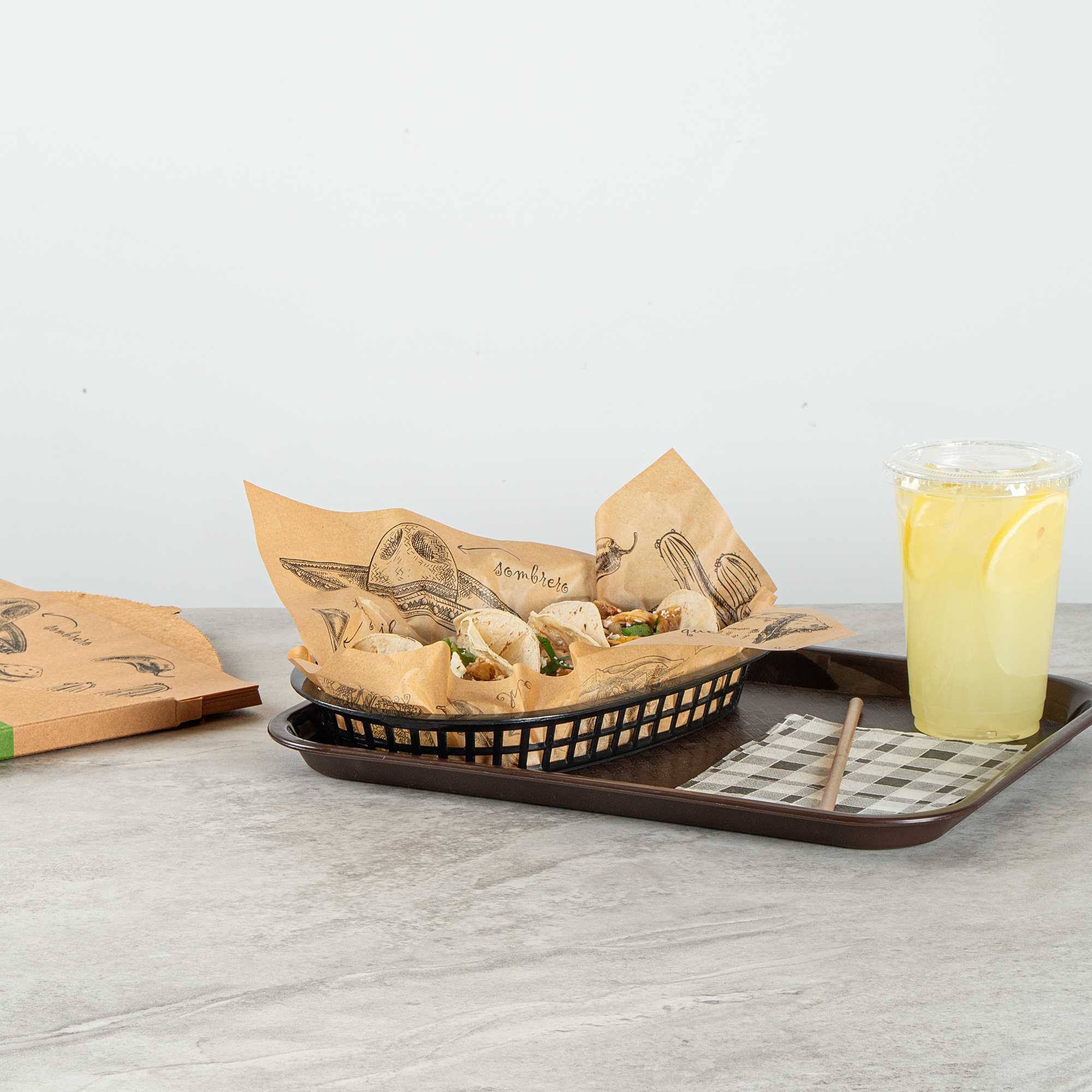 Chef 101 No PFAS Added Kraft Paper Taco Wrap and Chip Liner - Mexican Tradition, Greaseproof - 12" x 12" - 2000 count box
