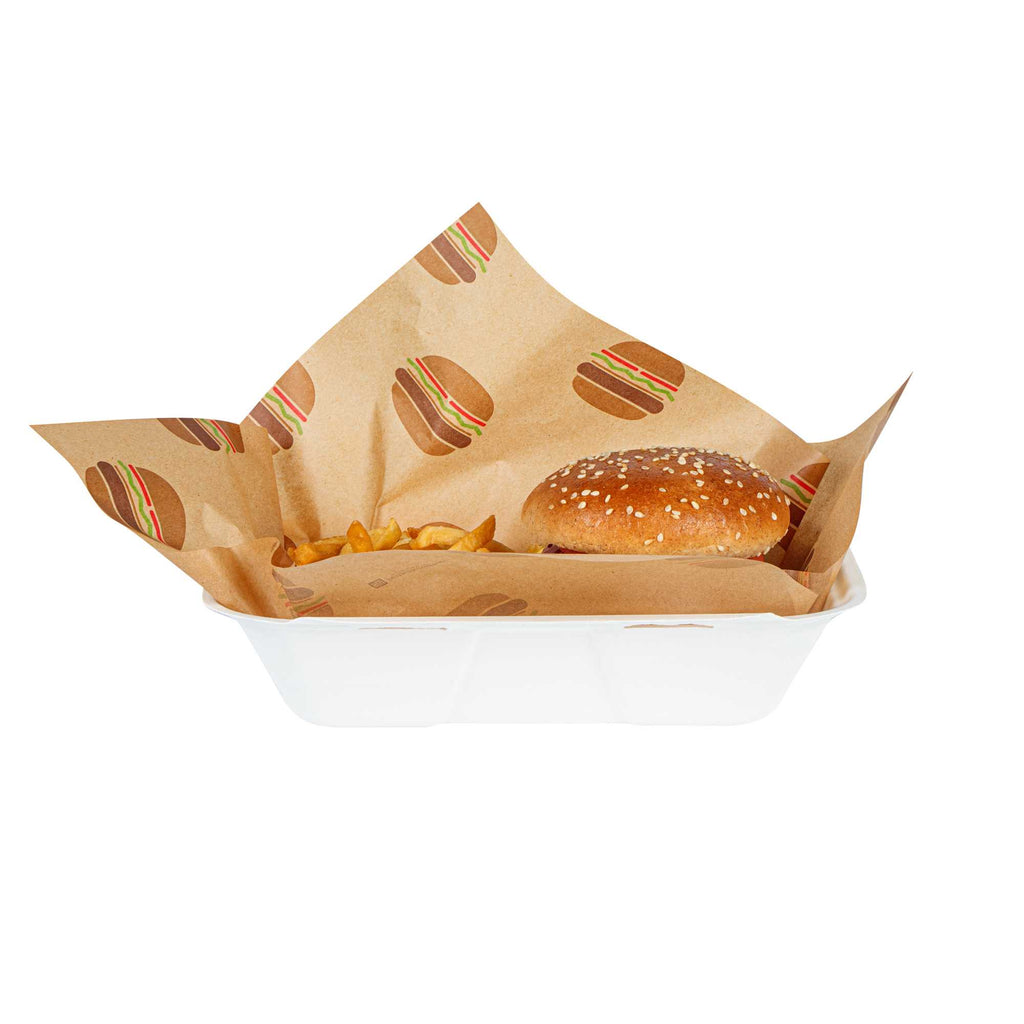 Chef 101 No PFAS Added Kraft Paper Food Wrap and Fry Basket Liner - Mini Burger, Greaseproof - 12" x 12" - 2000 count box