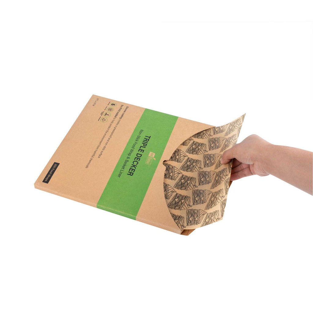 Chef 101 No PFAS Added Kraft Paper Sandwich Wrap and Fry Basket Liner - Triple Decker, Greaseproof - 12" x 12" - 200 count box