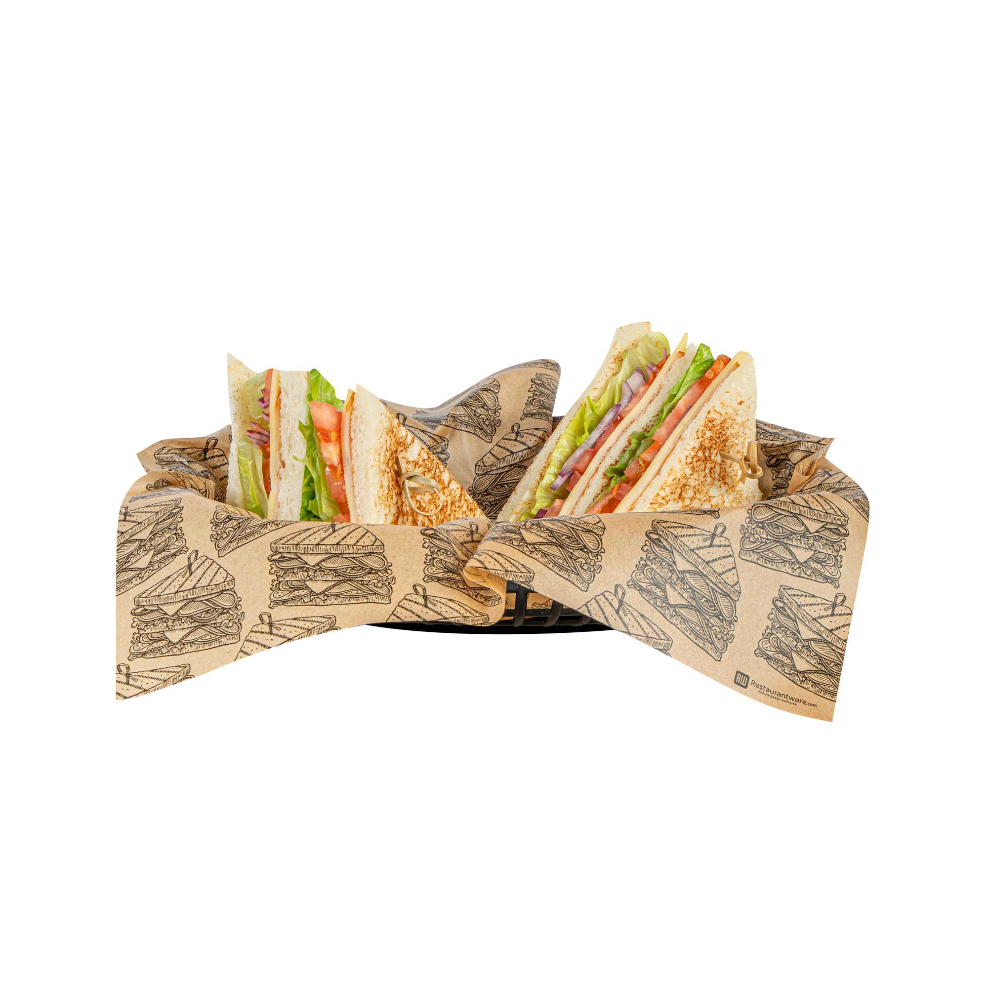 Chef 101 No PFAS Added Kraft Paper Sandwich Wrap and Fry Basket Liner - Triple Decker, Greaseproof - 12" x 12" - 200 count box