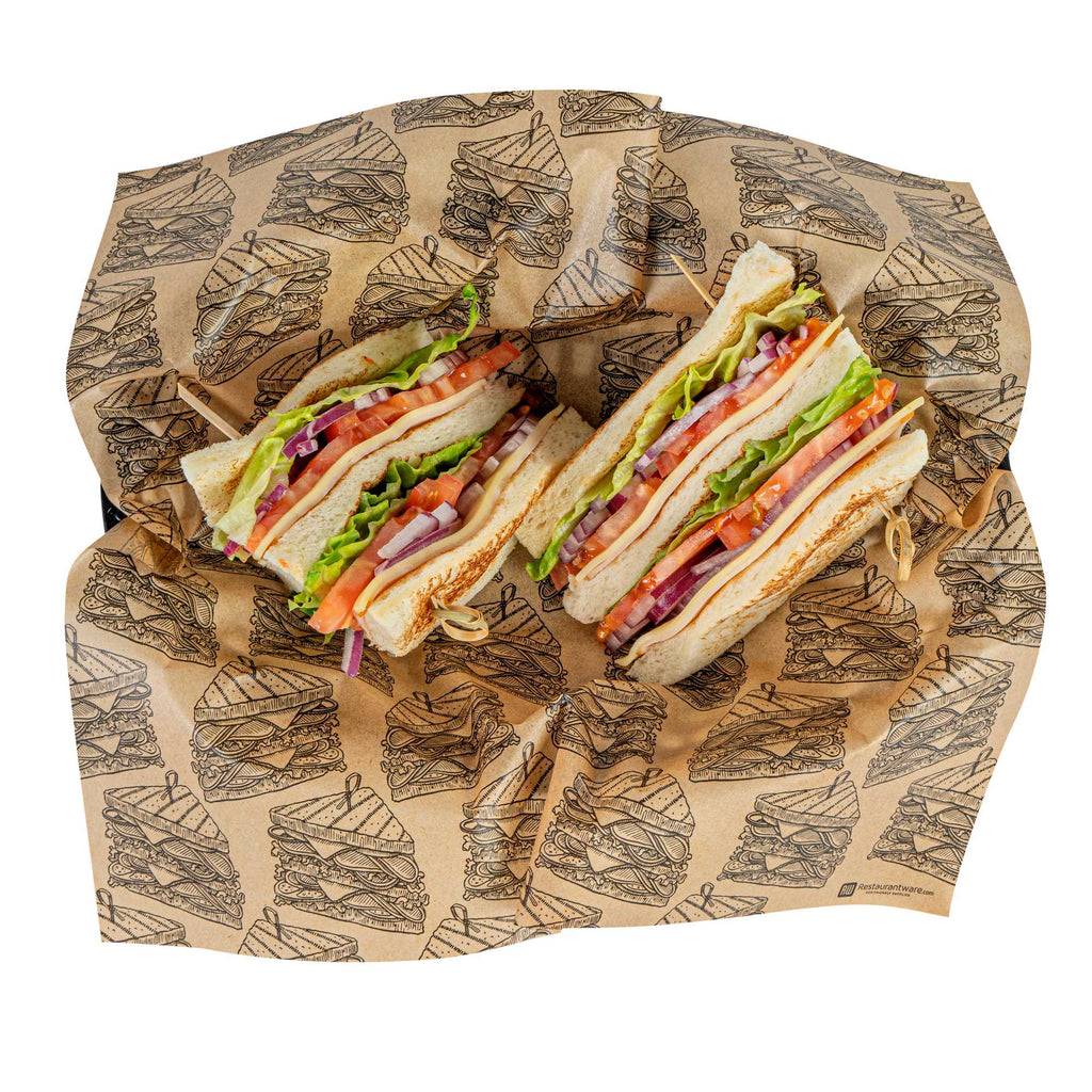 Chef 101 No PFAS Added Kraft Paper Sandwich Wrap and Fry Basket Liner - Triple Decker, Greaseproof - 12" x 12" - 200 count box