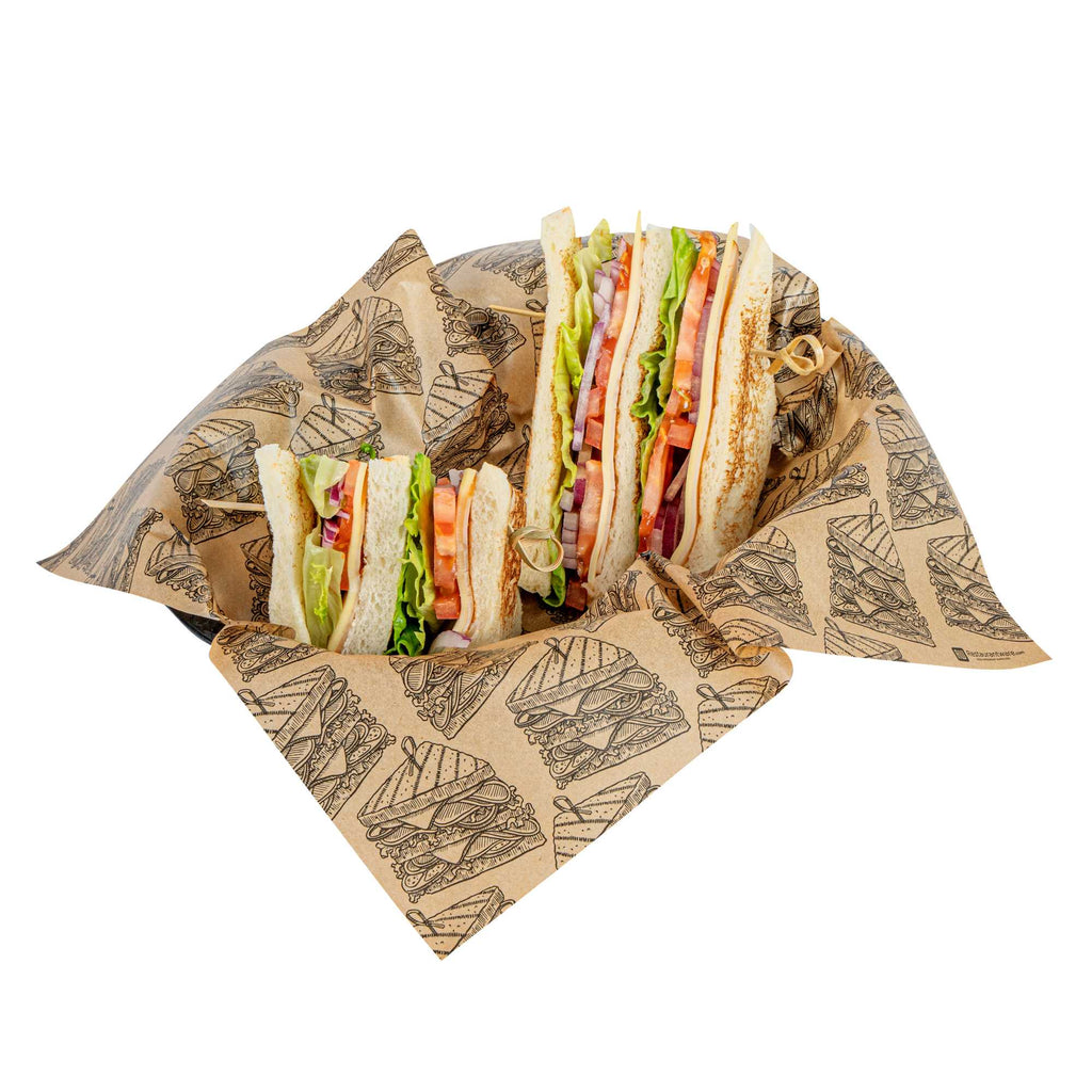Chef 101 No PFAS Added Kraft Paper Sandwich Wrap and Fry Basket Liner - Triple Decker, Greaseproof - 12" x 12" - 2000 count box