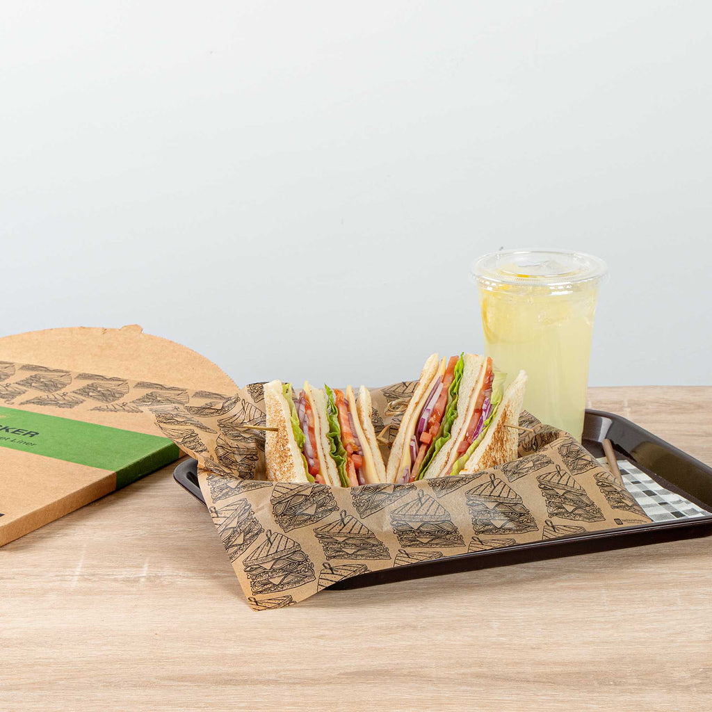 Chef 101 No PFAS Added Kraft Paper Sandwich Wrap and Fry Basket Liner - Triple Decker, Greaseproof - 12" x 12" - 2000 count box