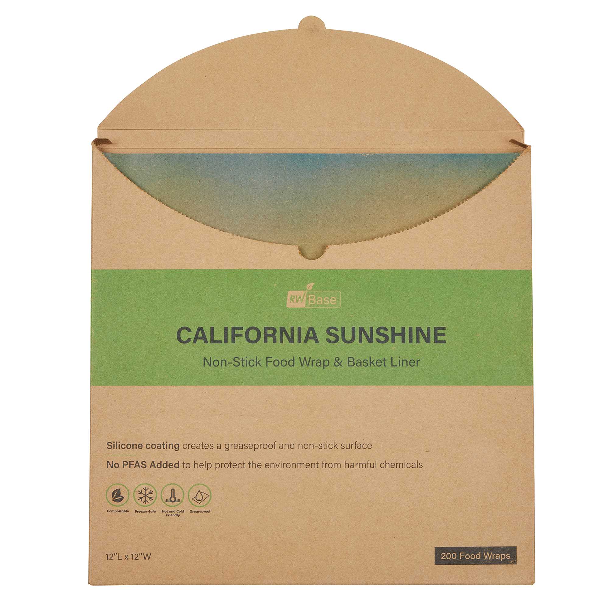 Chef 101 No PFAS Added Kraft Paper Food Wrap and Basket Liner - California Sunshine, Greaseproof, Compostable - 12" x 12" - 200 count box