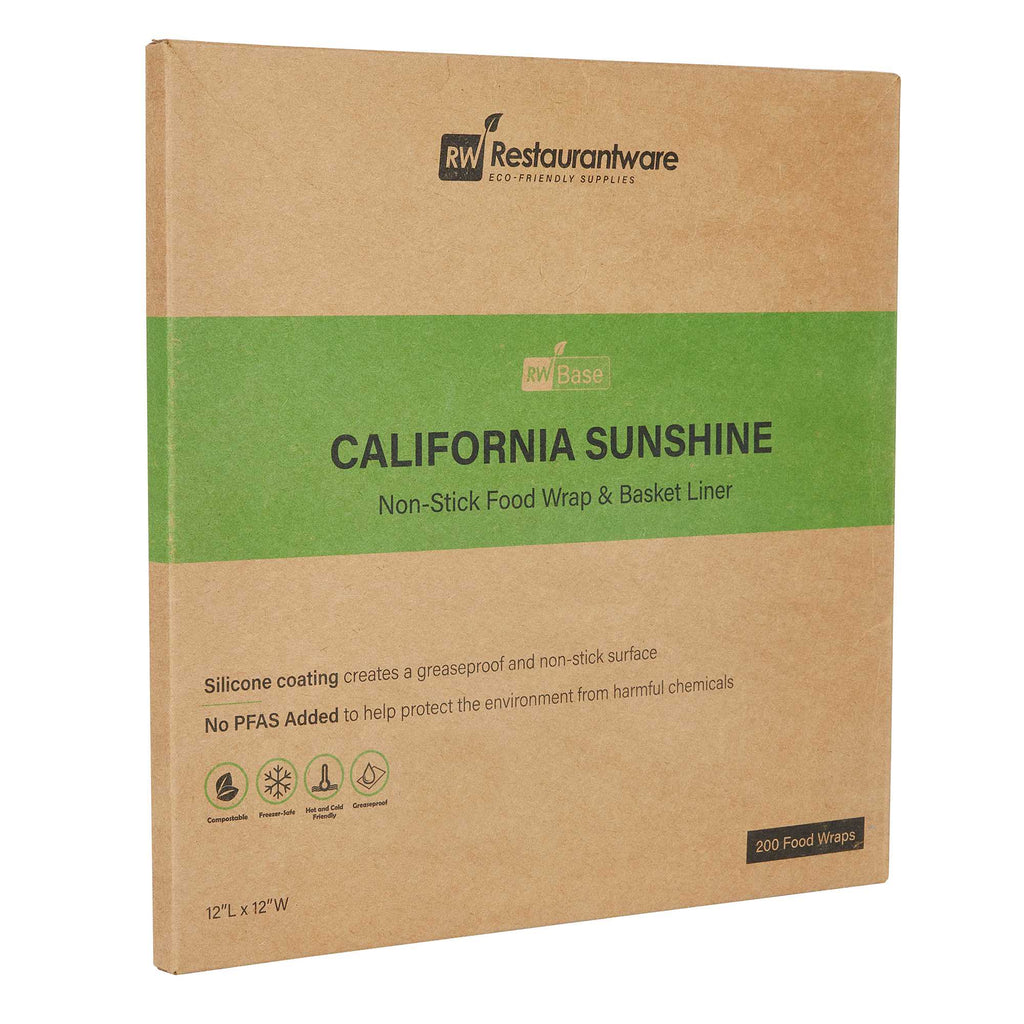 Chef 101 No PFAS Added Kraft Paper Food Wrap and Basket Liner - California Sunshine, Greaseproof, Compostable - 12" x 12" - 200 count box