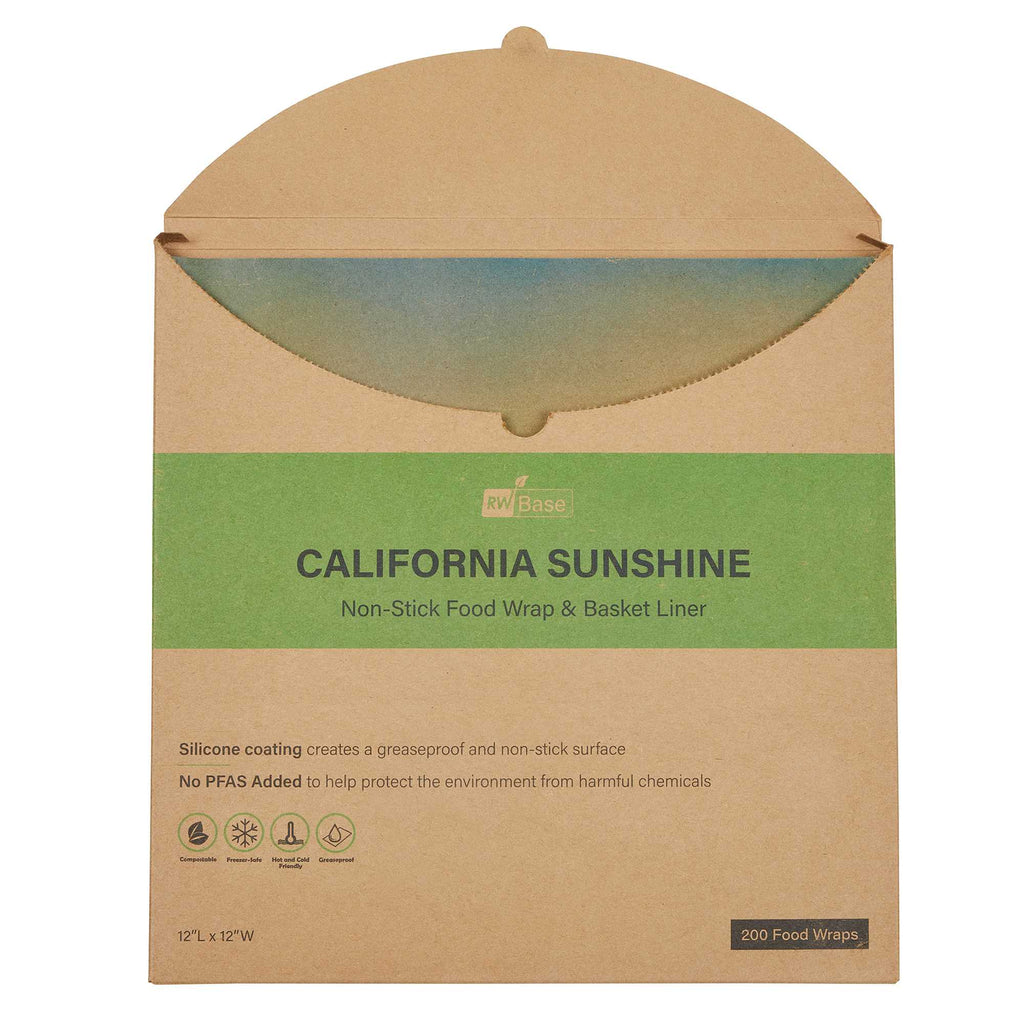 Chef 101 No PFAS Added Kraft Paper Food Wrap and Basket Liner - California Sunshine, Greaseproof, Compostable - 12" x 12" - 2000 count box