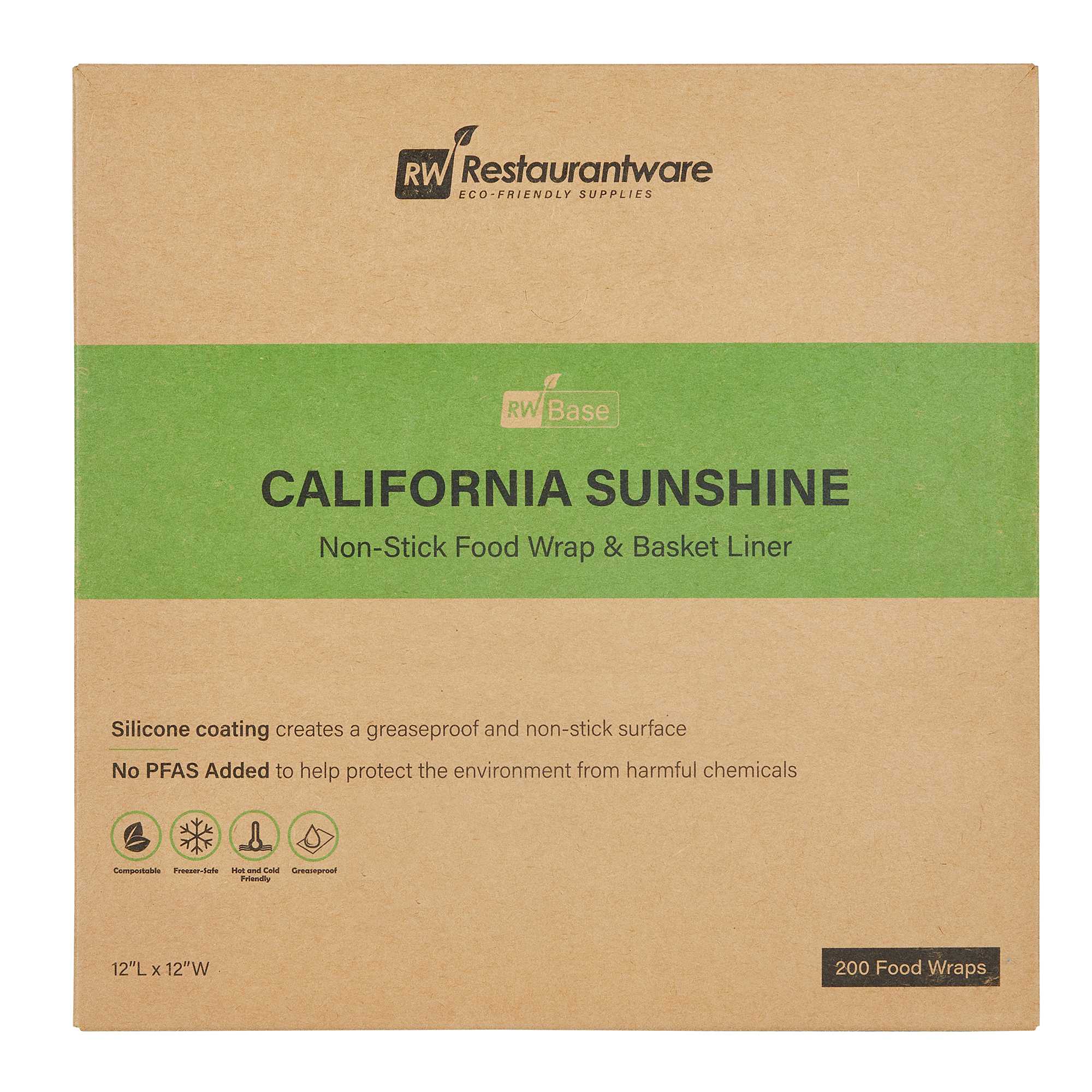 Chef 101 No PFAS Added Kraft Paper Food Wrap and Basket Liner - California Sunshine, Greaseproof, Compostable - 12" x 12" - 2000 count box
