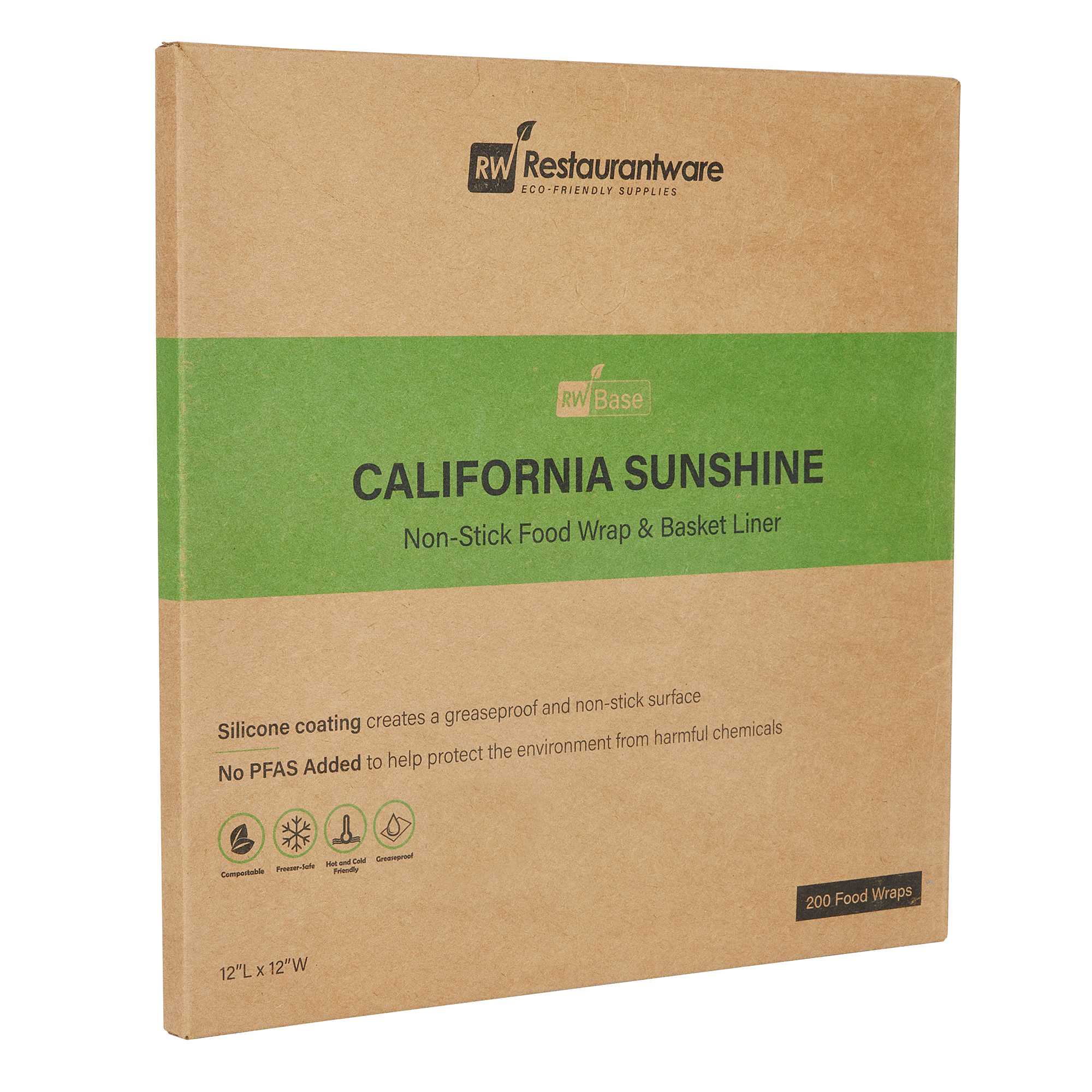 Chef 101 No PFAS Added Kraft Paper Food Wrap and Basket Liner - California Sunshine, Greaseproof, Compostable - 12" x 12" - 2000 count box