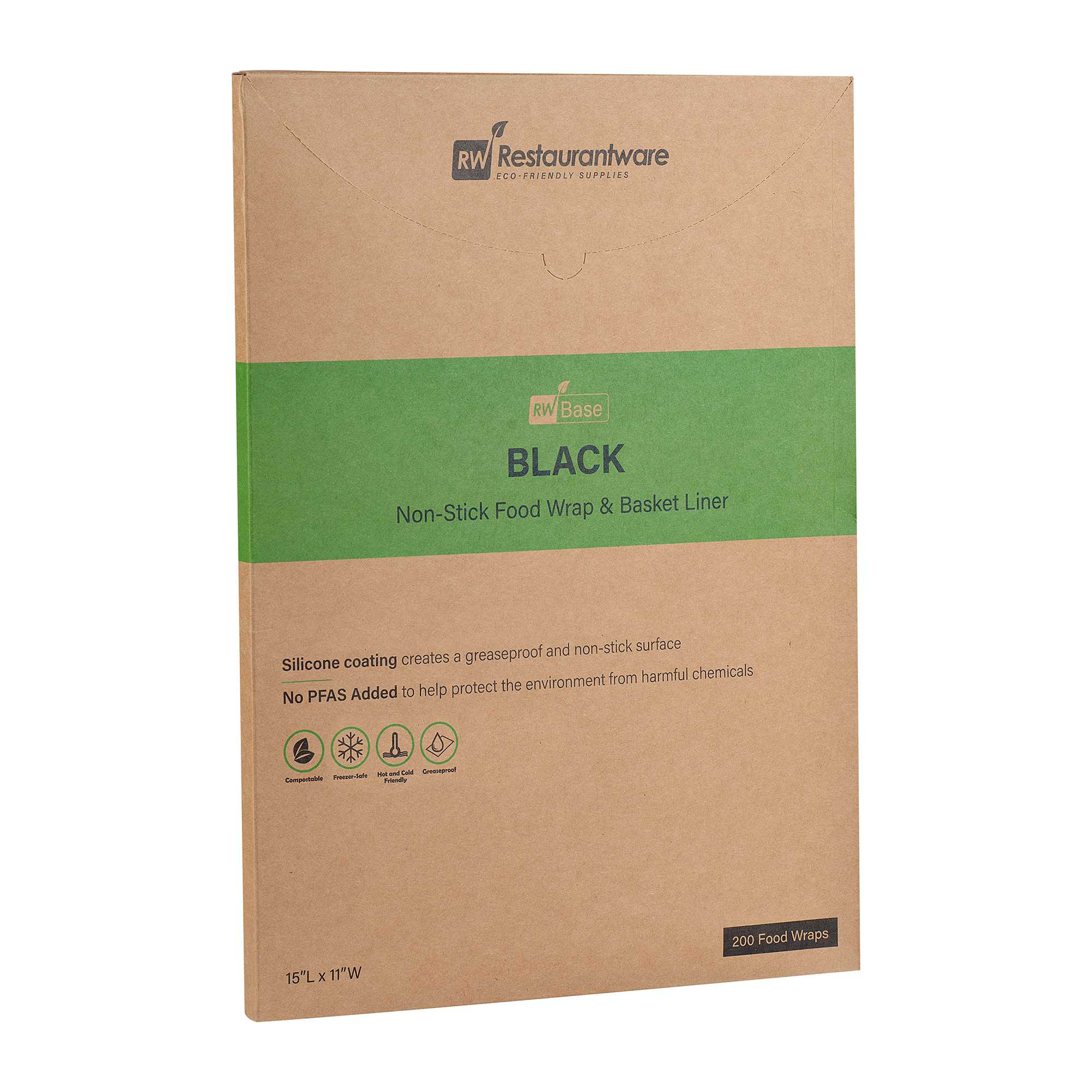 Chef 101 No PFAS Added Black Paper Food Wrap and Basket Liner - Greaseproof, Compostable - 15" x 11" - 2000 count box