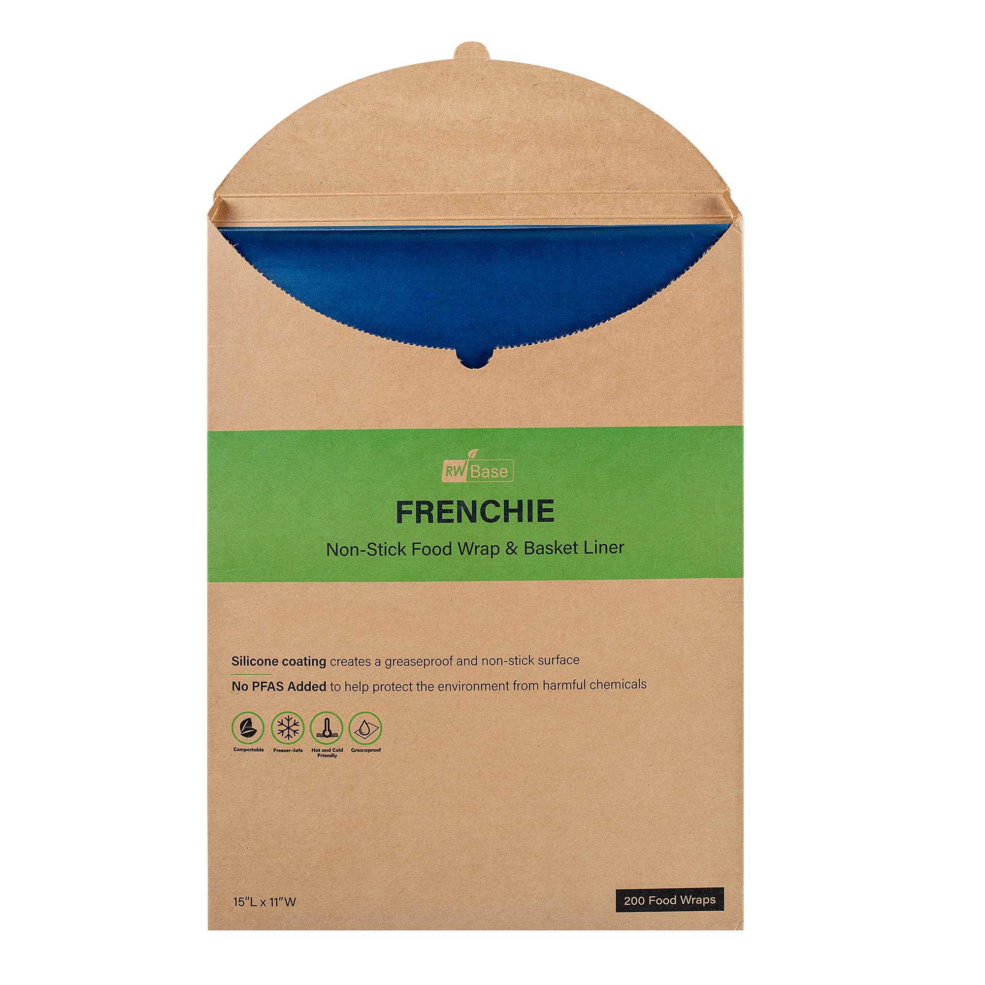 Chef 101 No PFAS Added Frenchie Paper Food Wrap and Basket Liner - Greaseproof, Compostable - 15" x 11" - 2000 count box