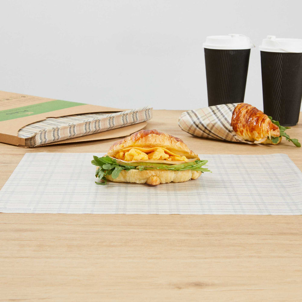 Chef 101 No PFAS Added Plaid Paper Food Wrap and Basket Liner - Greaseproof, Compostable - 15" x 11" - 200 count box