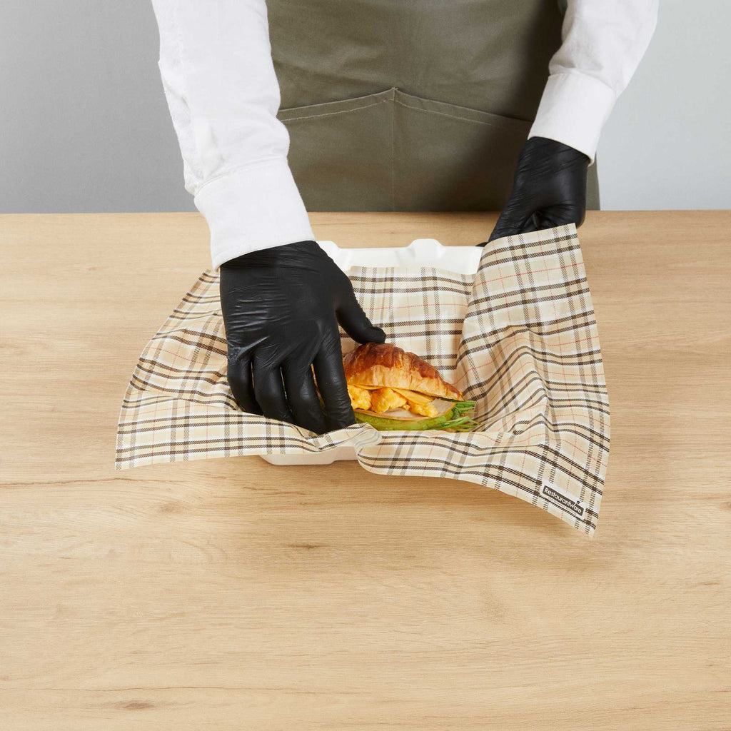 Chef 101 No PFAS Added Plaid Paper Food Wrap and Basket Liner - Greaseproof, Compostable - 15" x 11" - 200 count box