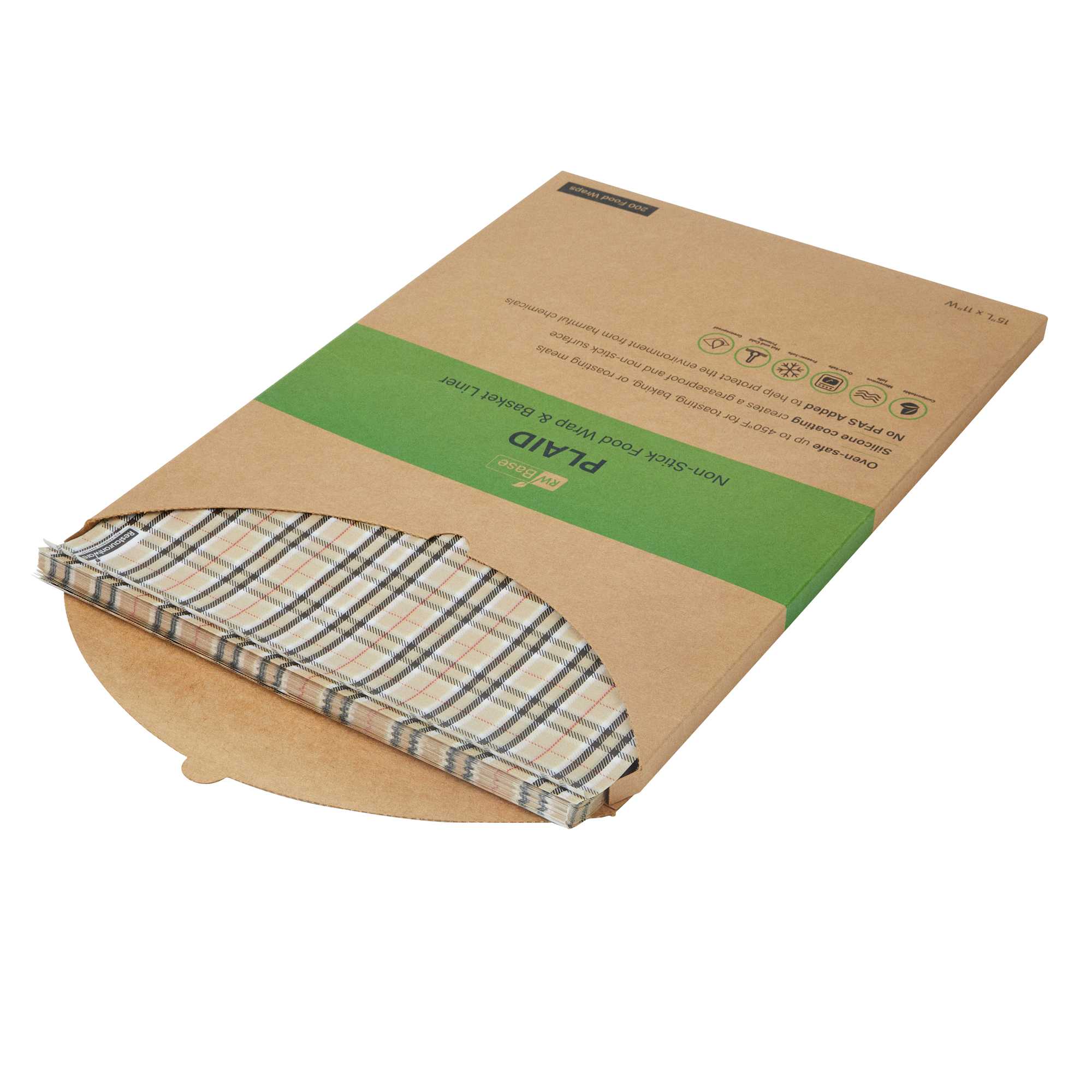 Chef 101 No PFAS Added Plaid Paper Food Wrap and Basket Liner - Greaseproof, Compostable - 15" x 11" - 2000 count box