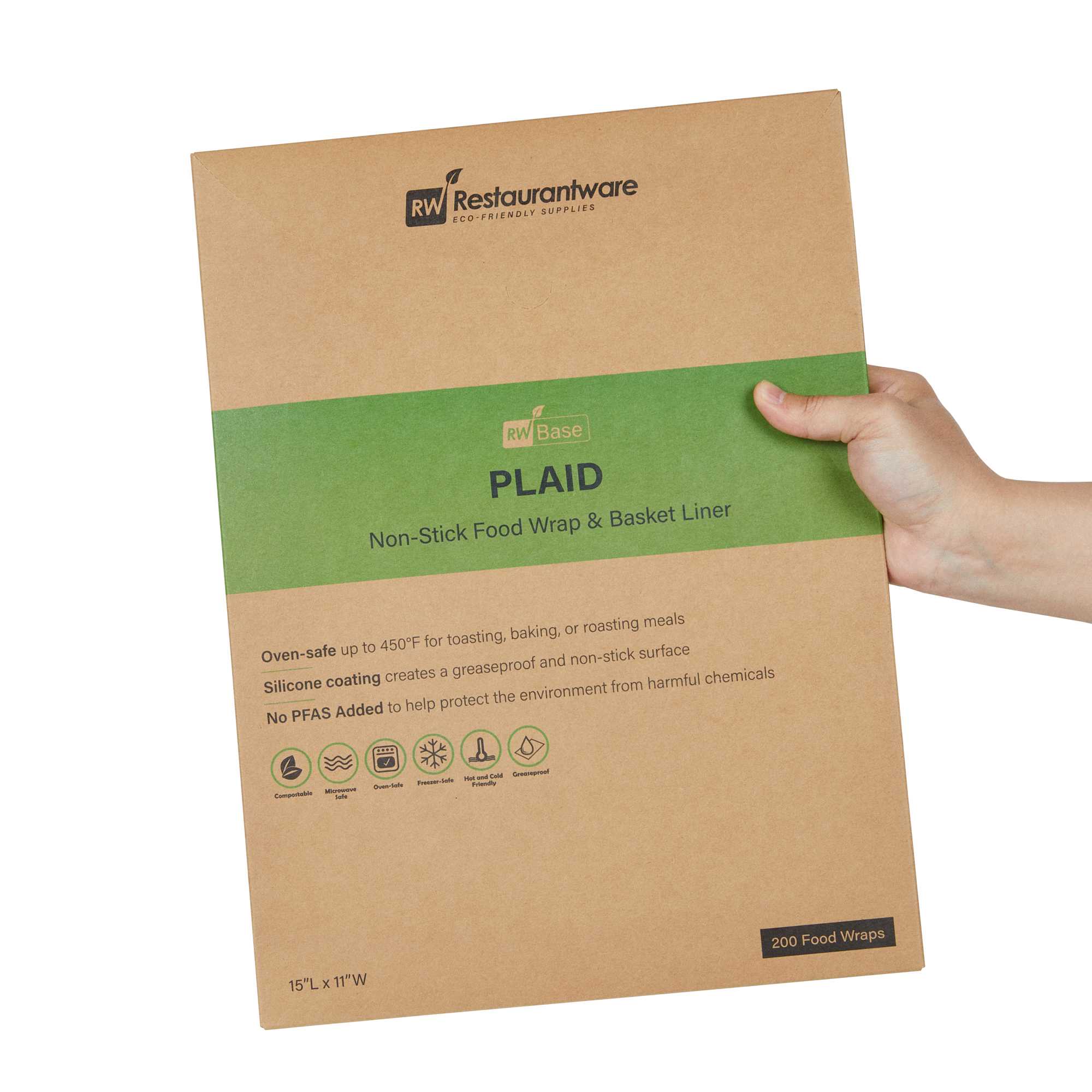 Chef 101 No PFAS Added Plaid Paper Food Wrap and Basket Liner - Greaseproof, Compostable - 15" x 11" - 2000 count box