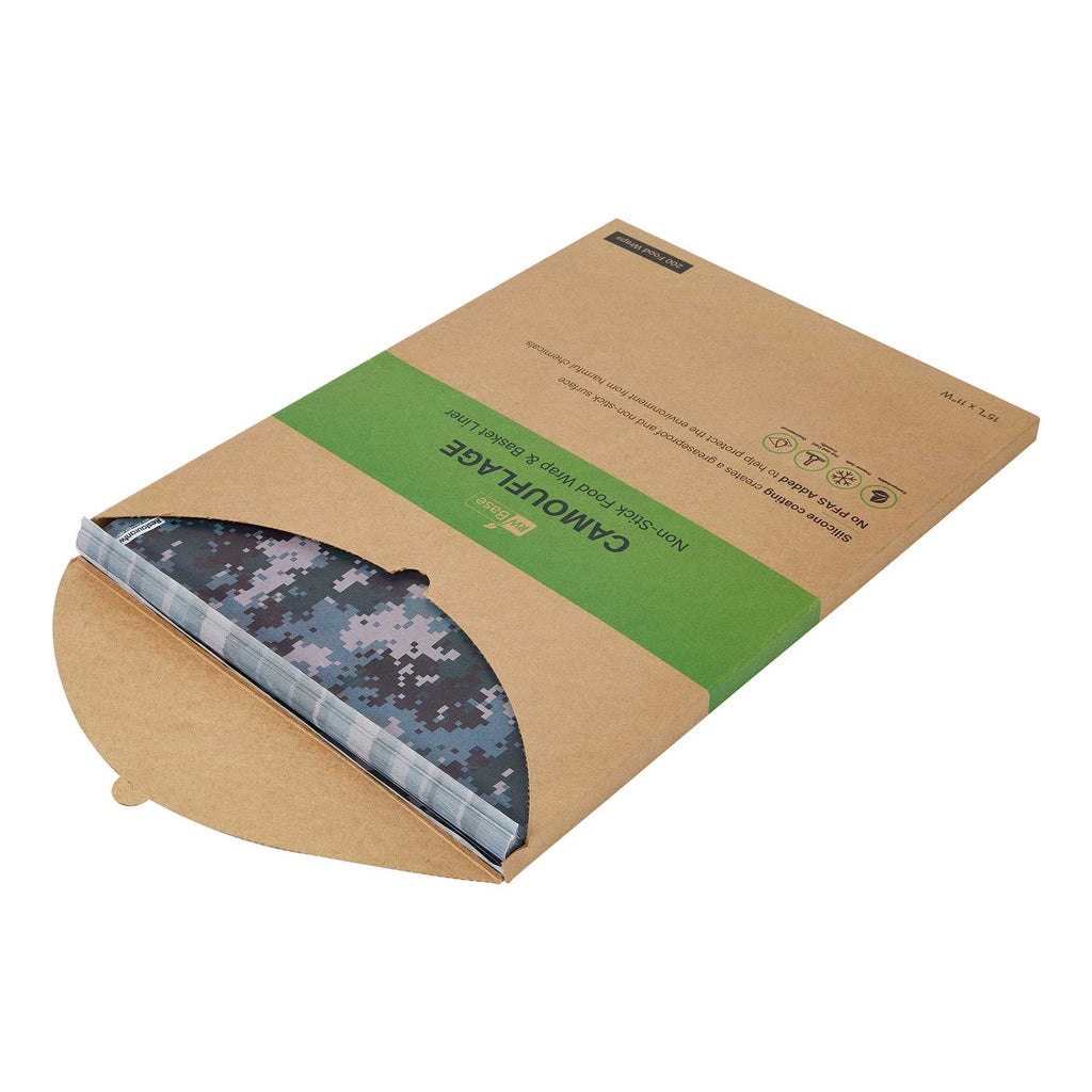 Chef 101 No PFAS Added Camouflage Paper Food Wrap and Basket Liner - Greaseproof, Compostable - 15" x 11" - 200 count box