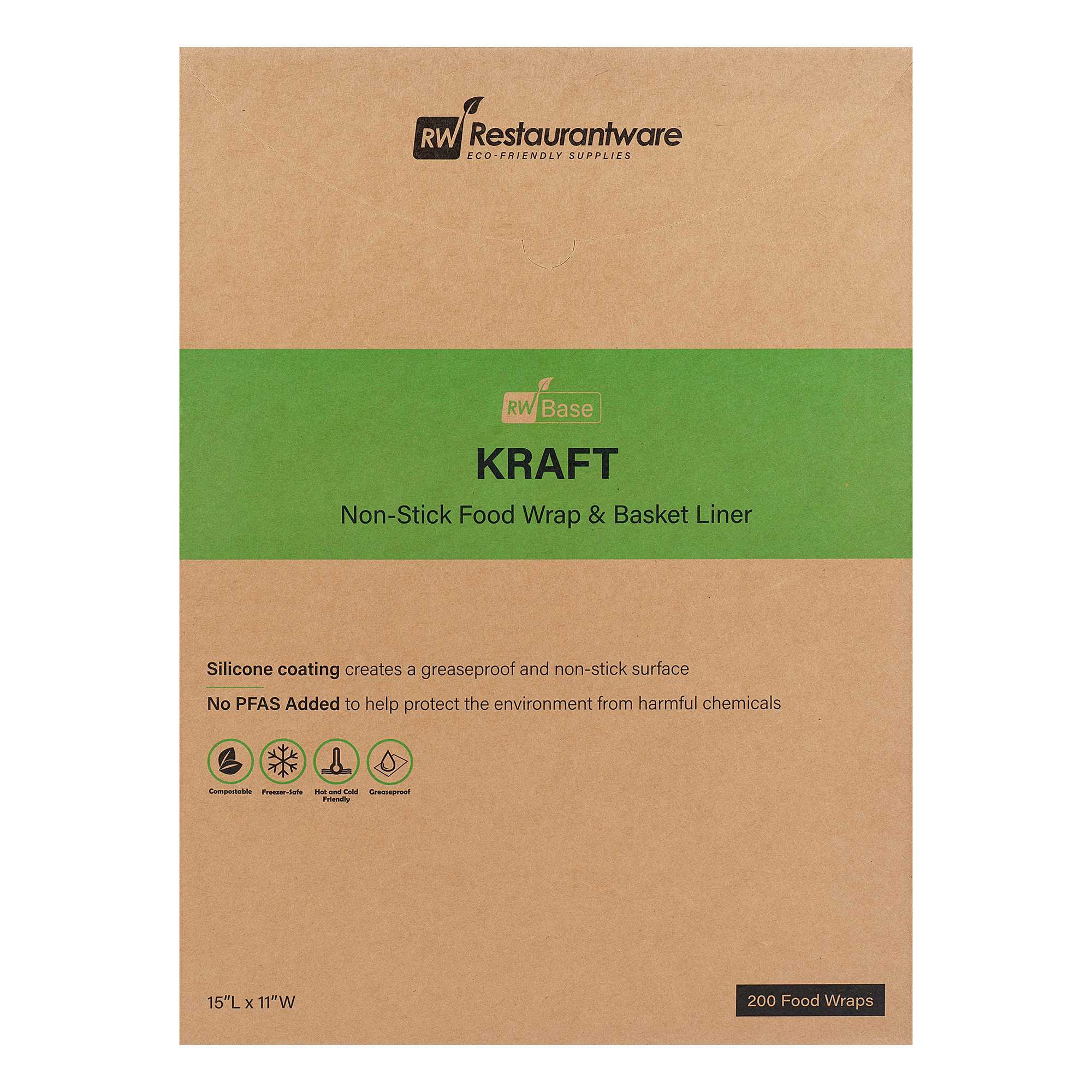 Chef 101 No PFAS Added Kraft Paper Food Wrap and Basket Liner - Greaseproof - 15" x 11" - 200 count box