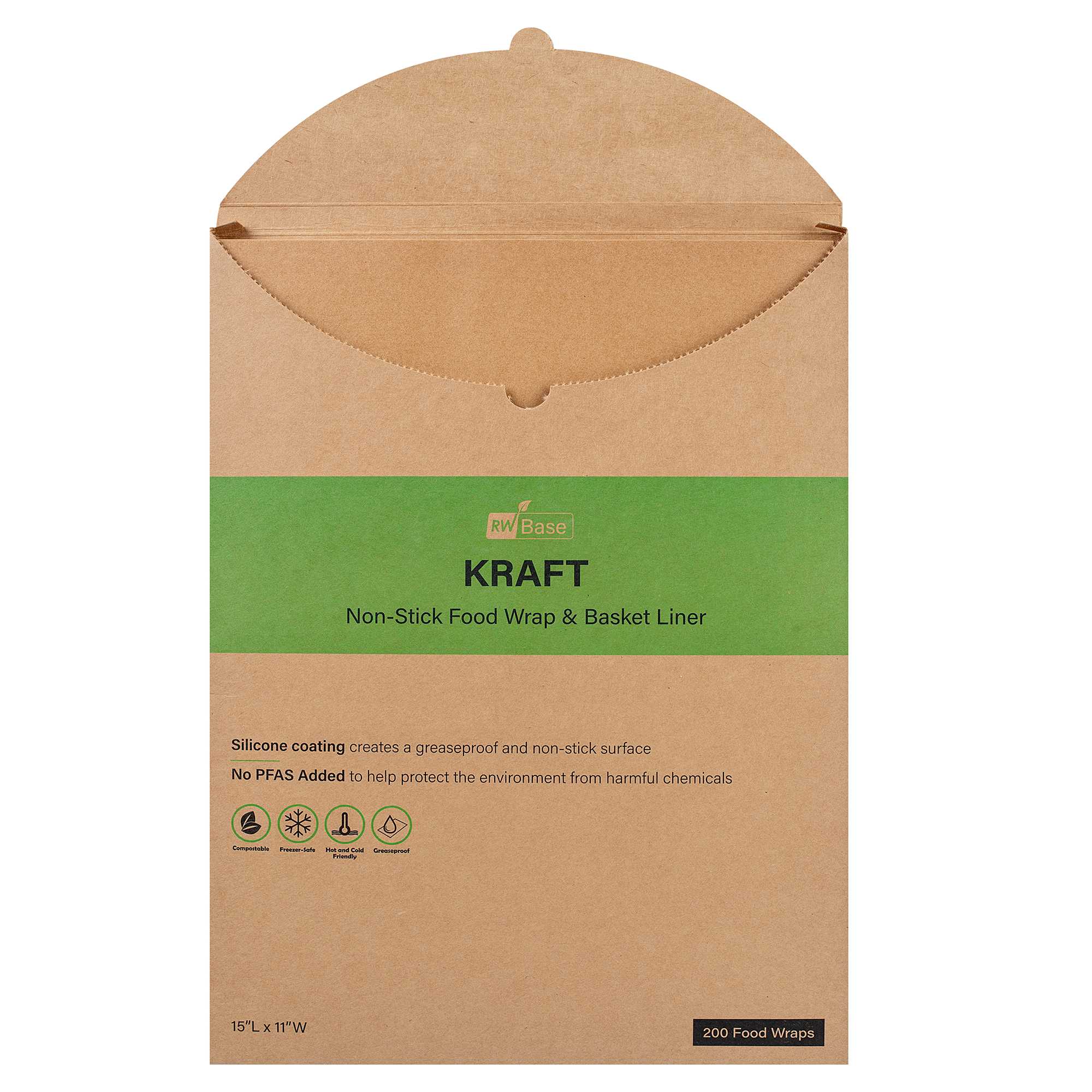 Chef 101 No PFAS Added Kraft Paper Food Wrap and Basket Liner - Greaseproof - 15" x 11" - 2000 count box