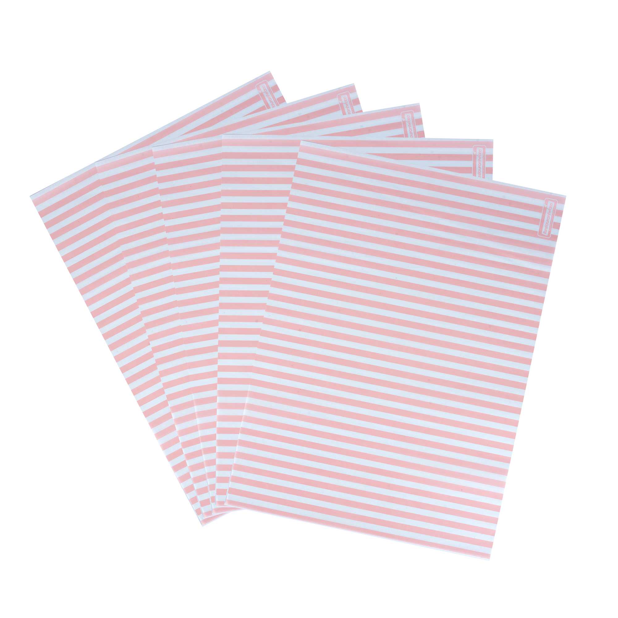 Chef 101 No PFAS Added Pink and White Stripe Paper Food Wrap and Basket Liner - Greaseproof, Compostable - 15" x 11" - 200 count box
