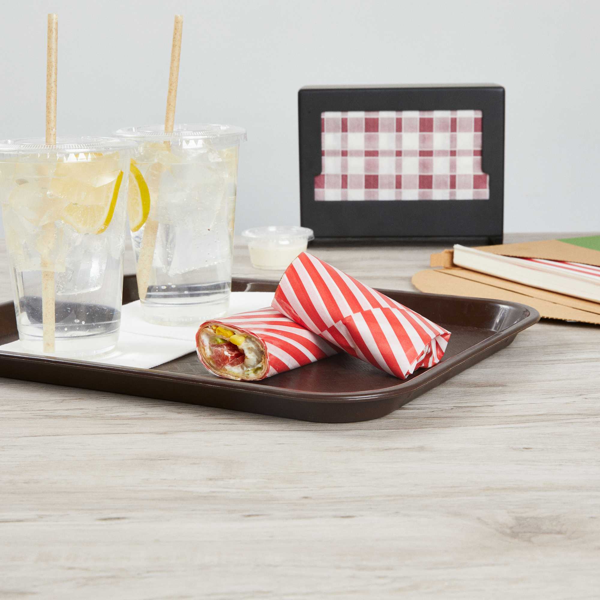 Chef 101 No PFAS Added Red and White Stripe Paper Food Wrap and Basket Liner - Greaseproof, Compostable - 15" x 11" - 200 count box
