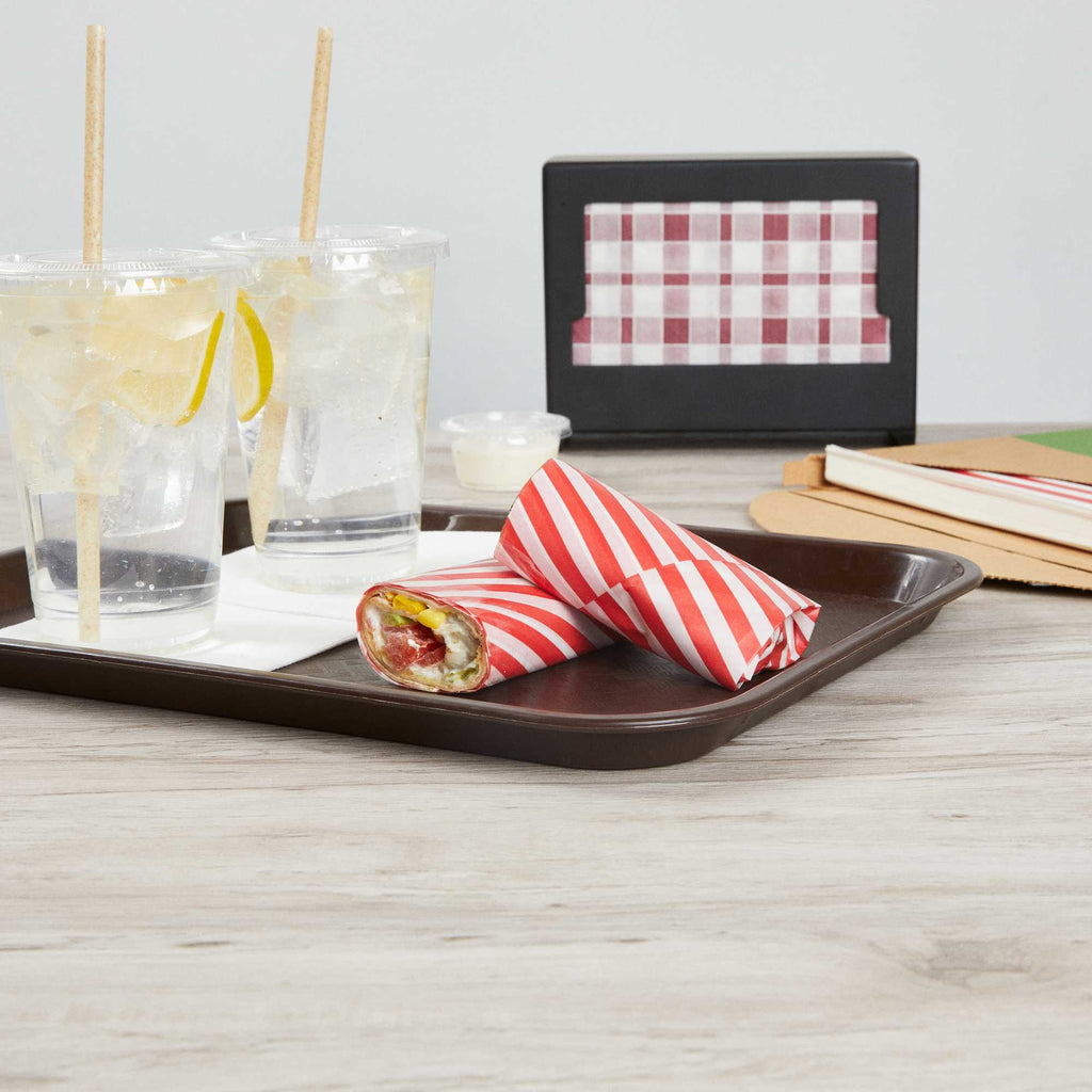 Chef 101 No PFAS Added Red and White Stripe Paper Food Wrap and Basket Liner - Greaseproof, Compostable - 15" x 11" - 2000 count box