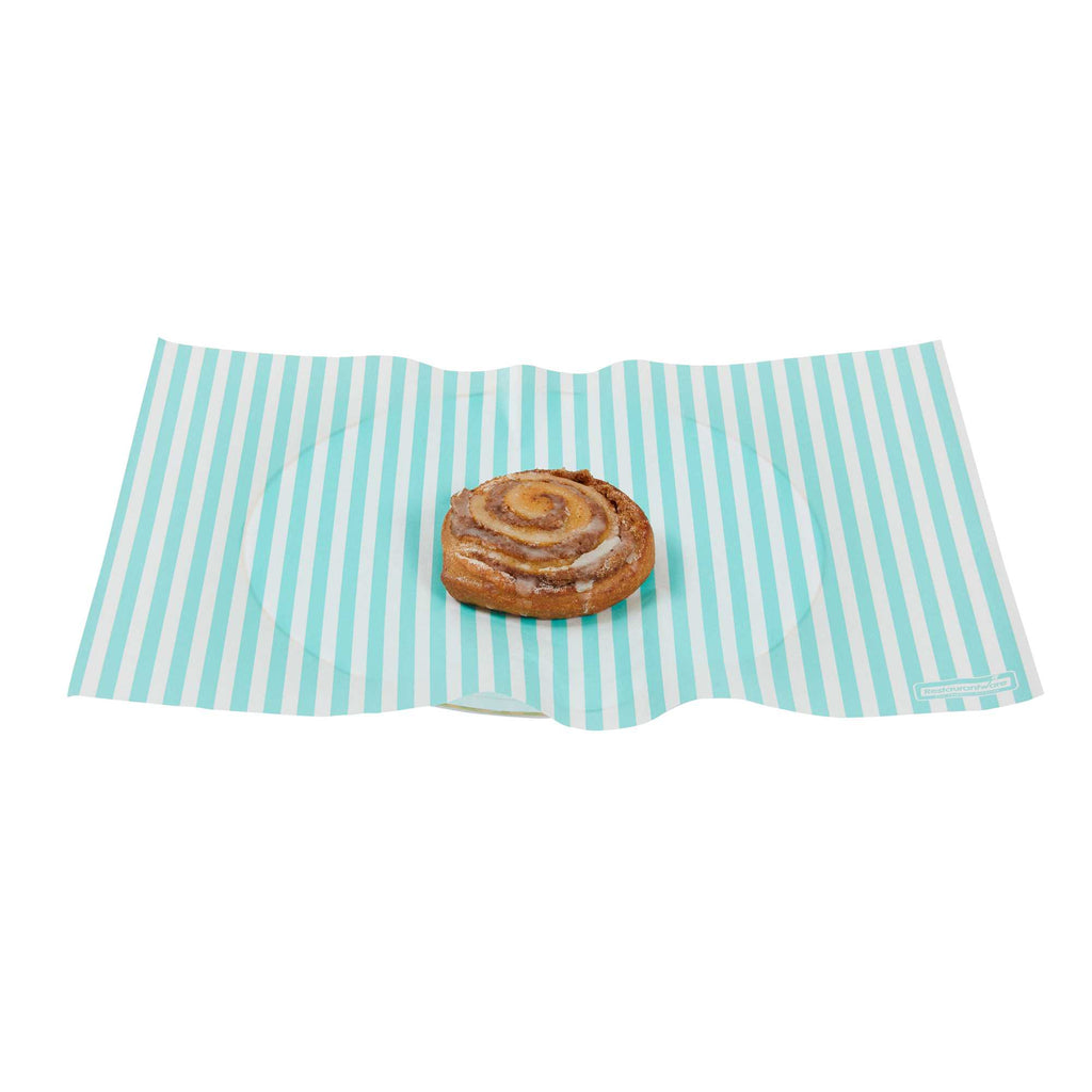 Chef 101 No PFAS Added Turquoise and White Stripe Paper Food Wrap and Basket Liner - Greaseproof, Compostable - 15" x 11" - 2000 count box