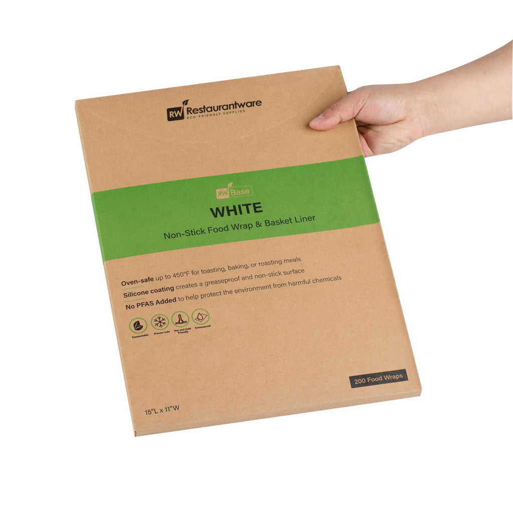Chef 101 No PFAS Added White Paper Food Wrap and Basket Liner - Greaseproof, Compostable - 15" x 11" - 200 count box