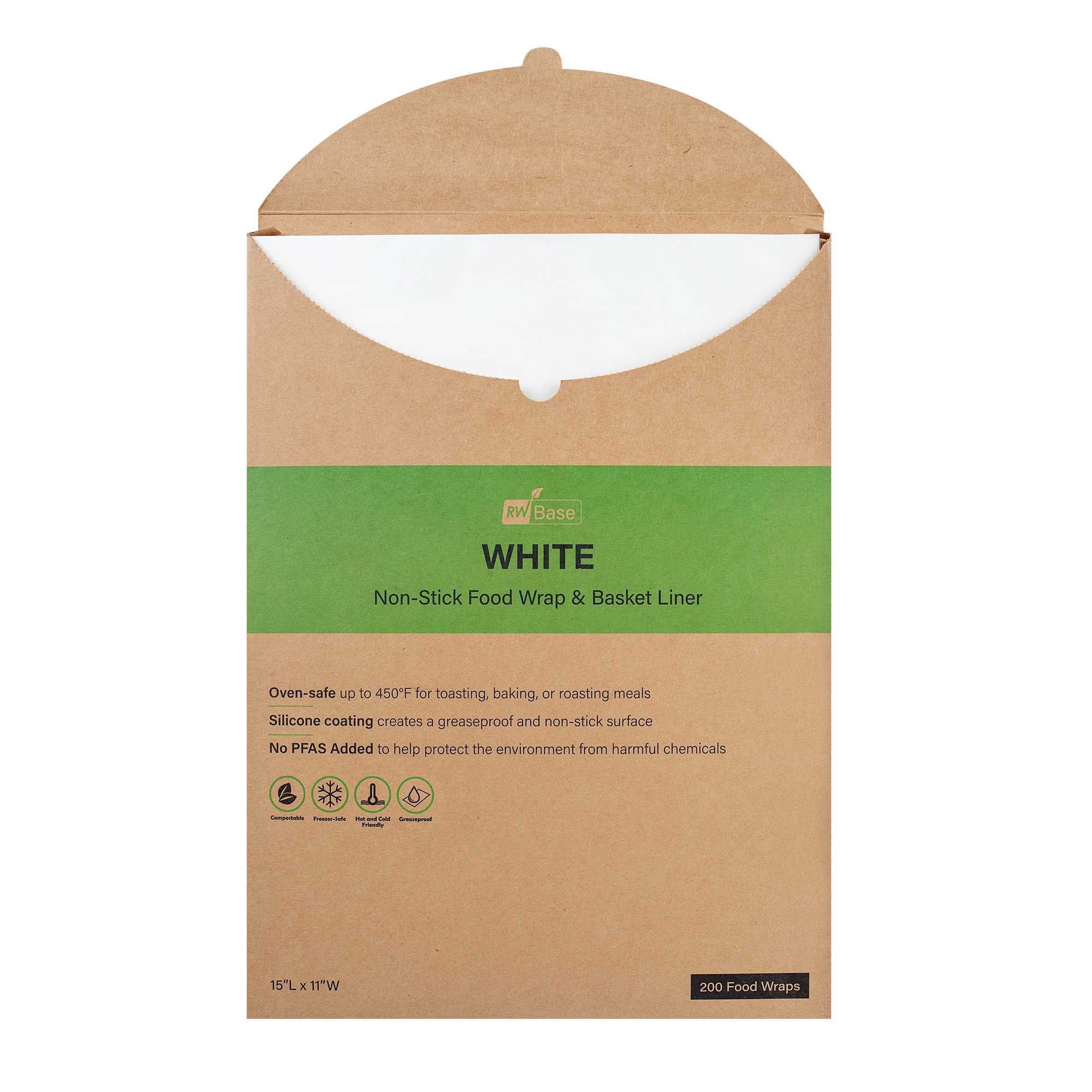 Chef 101 No PFAS Added White Paper Food Wrap and Basket Liner - Greaseproof, Compostable - 15" x 11" - 200 count box