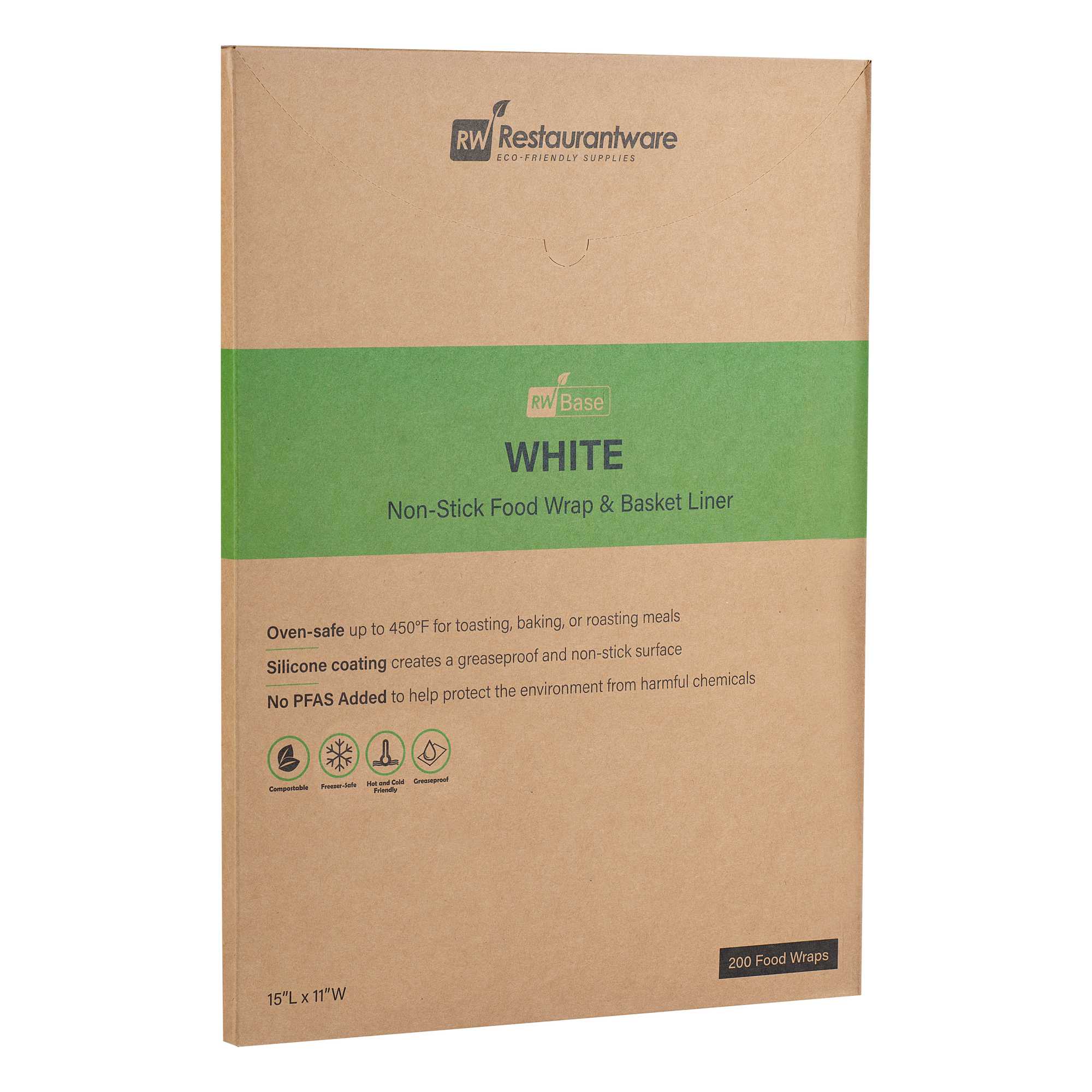Chef 101 No PFAS Added White Paper Food Wrap and Basket Liner - Greaseproof, Compostable - 15" x 11" - 2000 count box
