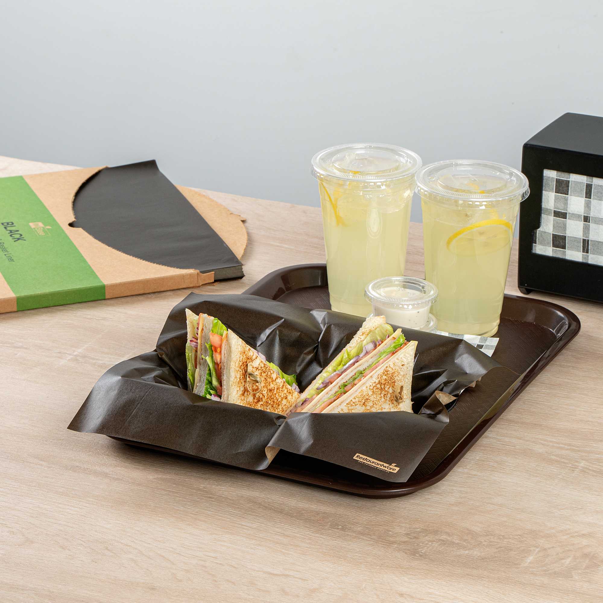 Chef 101 No PFAS Added Black Paper Bakery Wrap and Basket Liner - Greaseproof - 12" x 12" - 200 count box