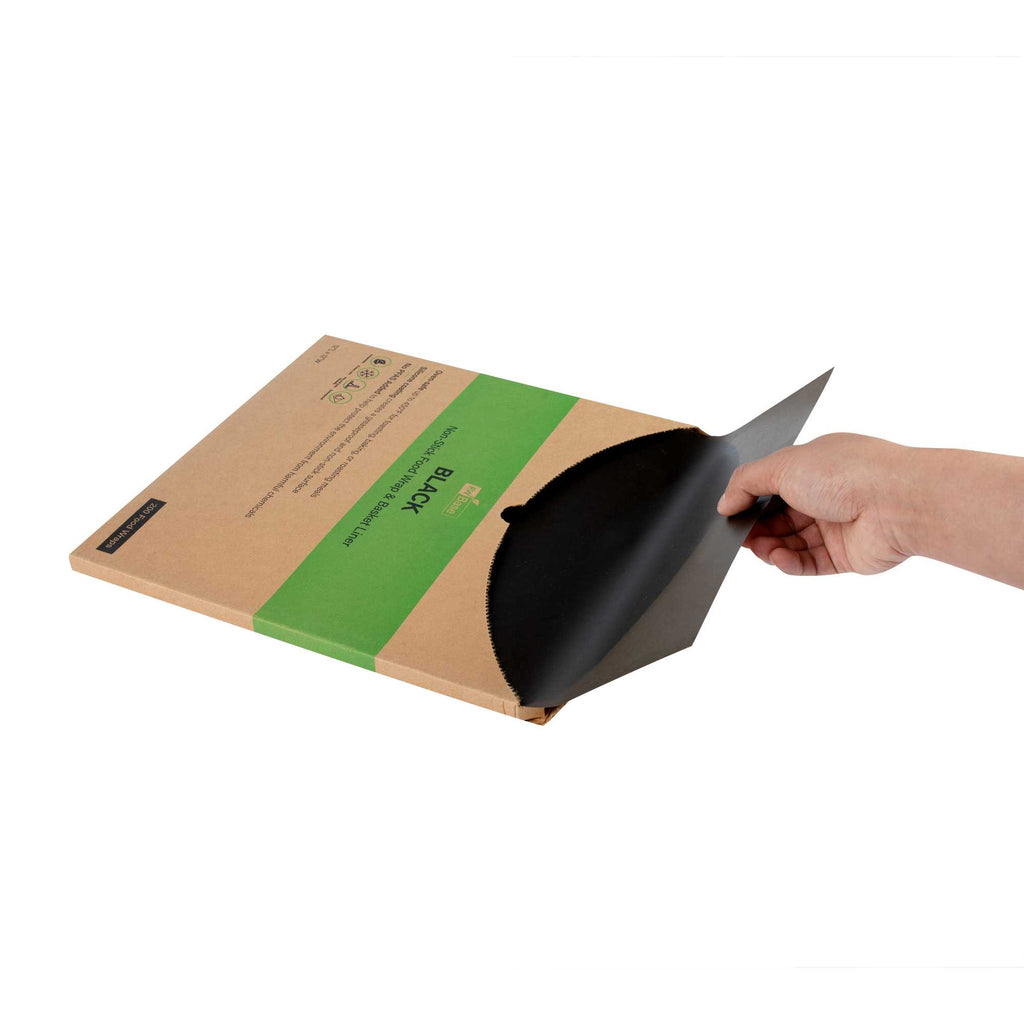 Chef 101 No PFAS Added Black Paper Bakery Wrap and Basket Liner - Greaseproof - 12" x 12" - 200 count box