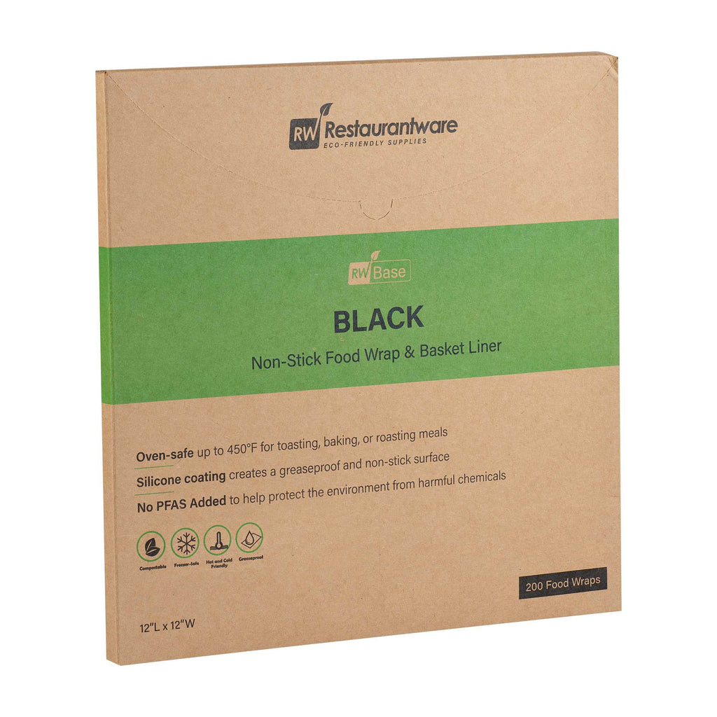 Chef 101 No PFAS Added Black Paper Bakery Wrap and Basket Liner - Greaseproof - 12" x 12" - 200 count box