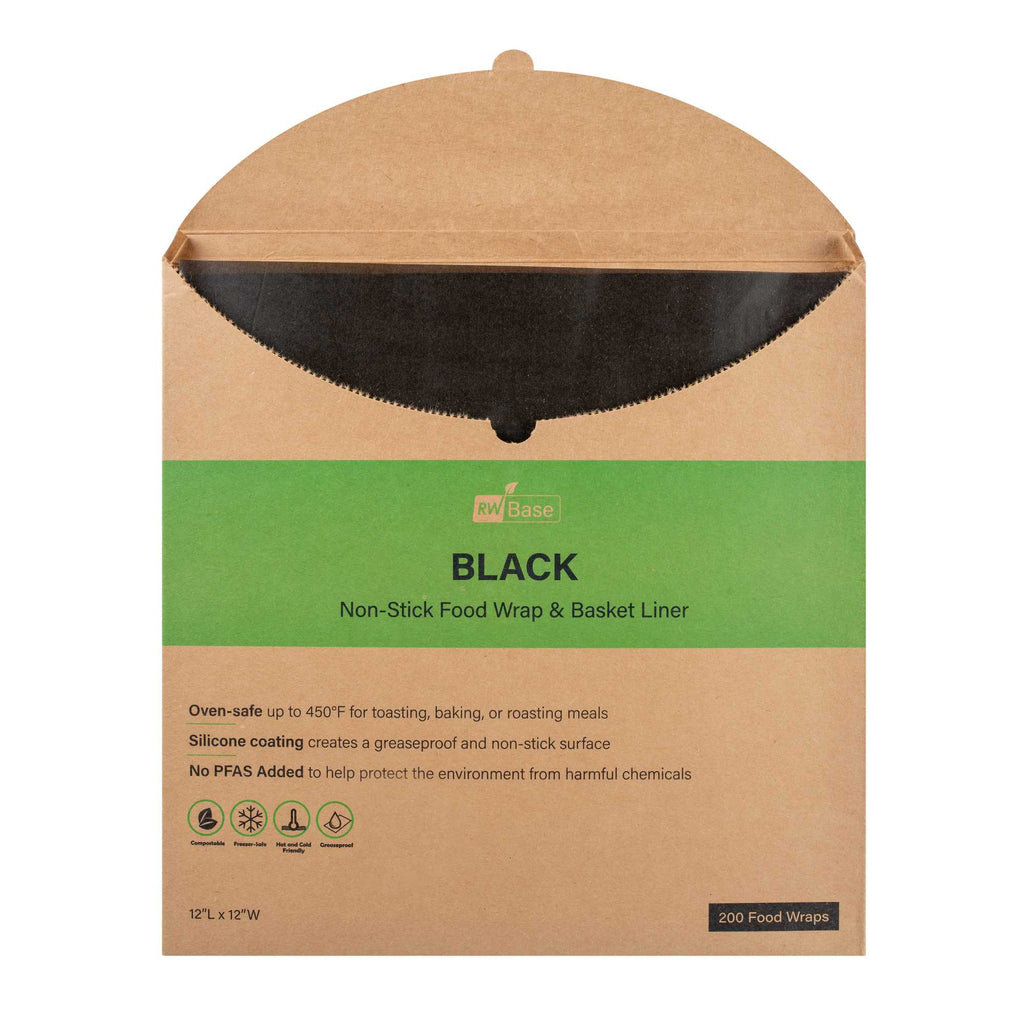 Chef 101 No PFAS Added Black Paper Bakery Wrap and Basket Liner - Greaseproof - 12" x 12" - 200 count box