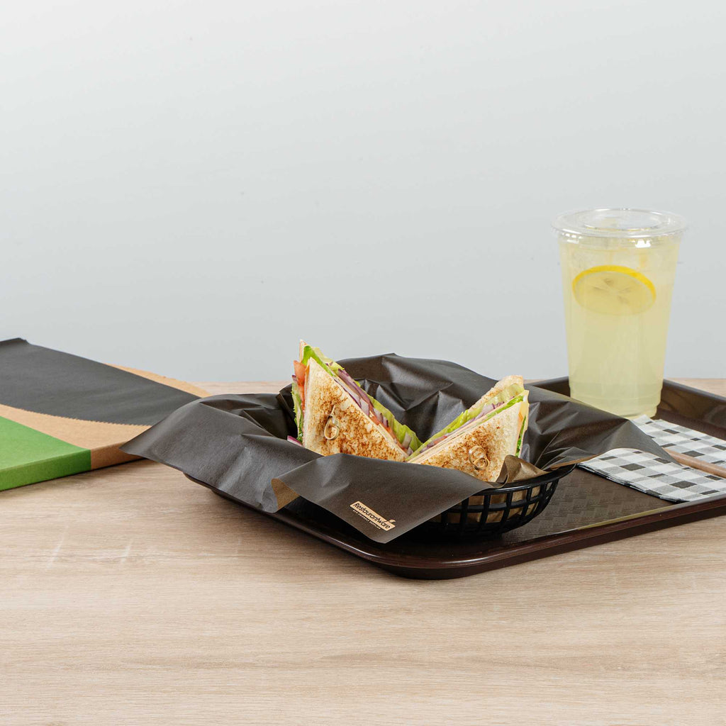 Chef 101 No PFAS Added Black Paper Bakery Wrap and Basket Liner - Greaseproof - 12" x 12" - 200 count box
