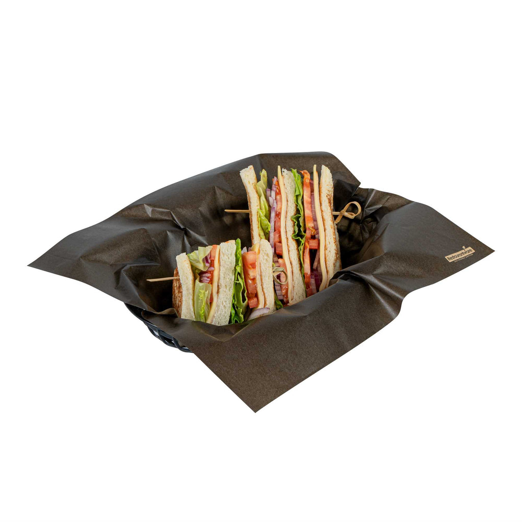 Chef 101 No PFAS Added Black Paper Bakery Wrap and Basket Liner - Greaseproof - 12" x 12" - 2000 count box